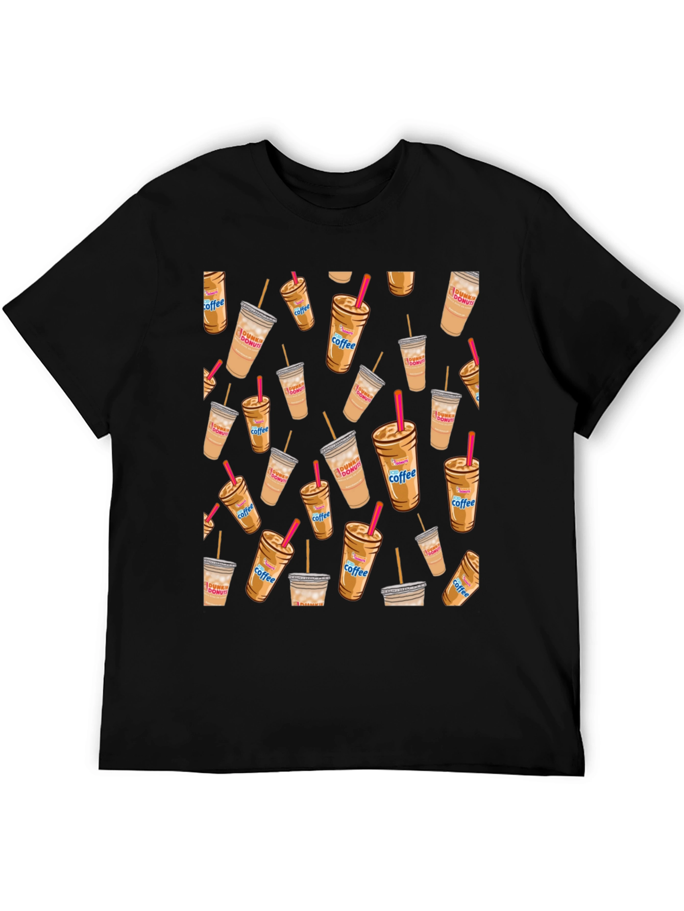 Coffee Cup Pattern Black T-Shirt