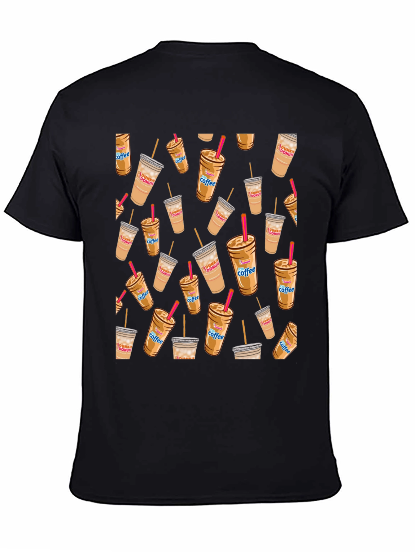 Coffee Cup Pattern Black T-Shirt
