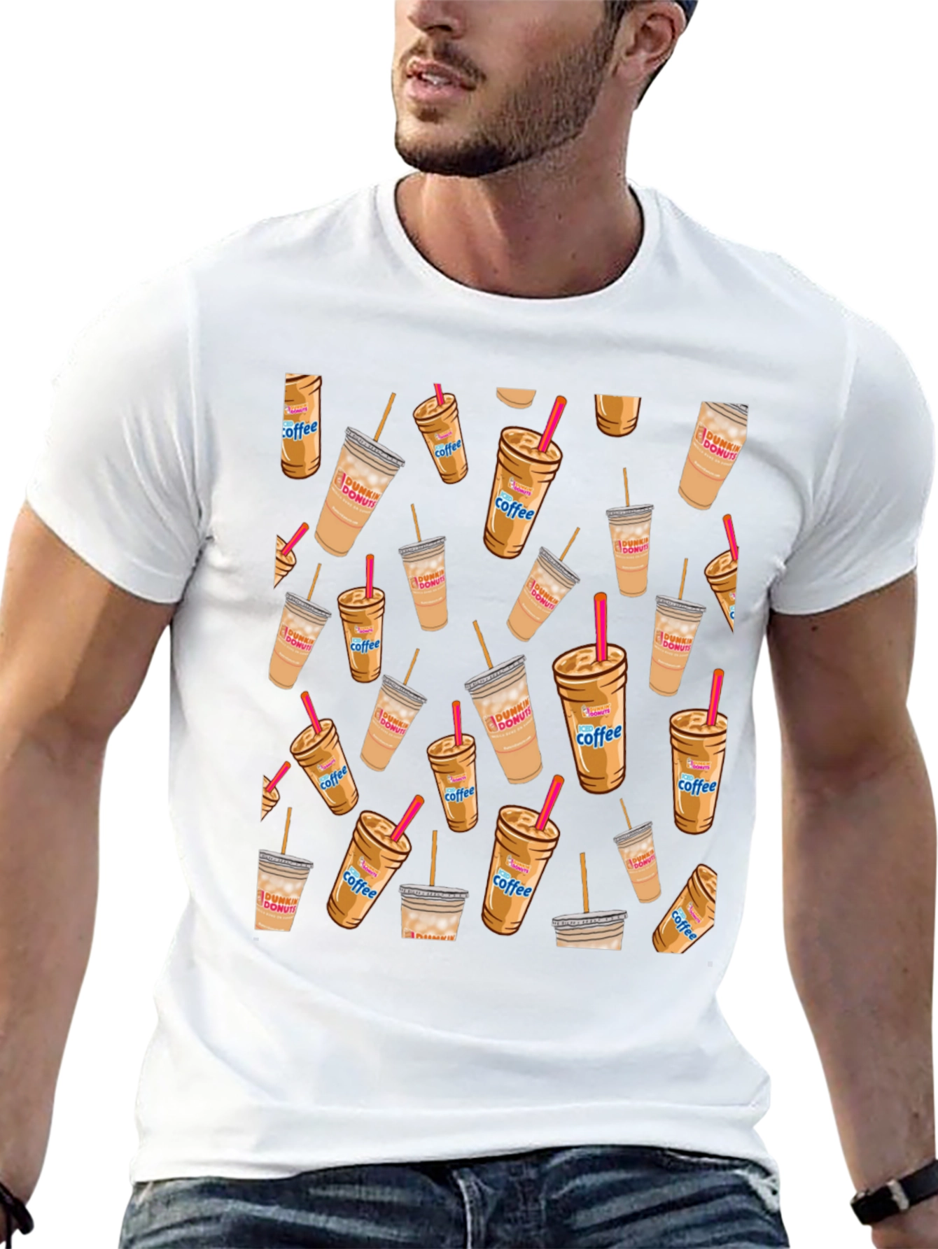 Coffee Cup Pattern Black T-Shirt