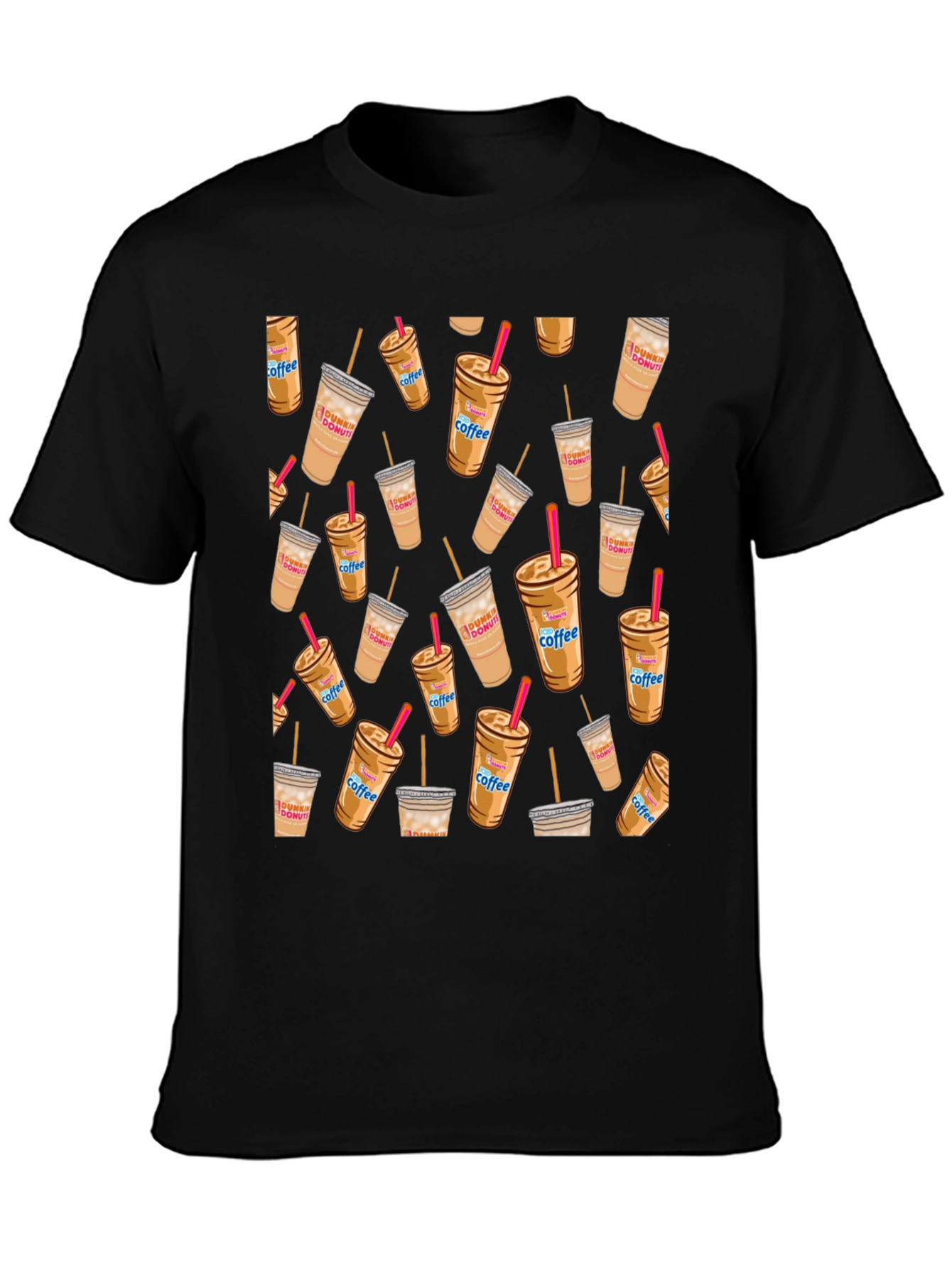 Coffee Cup Pattern Black T-Shirt