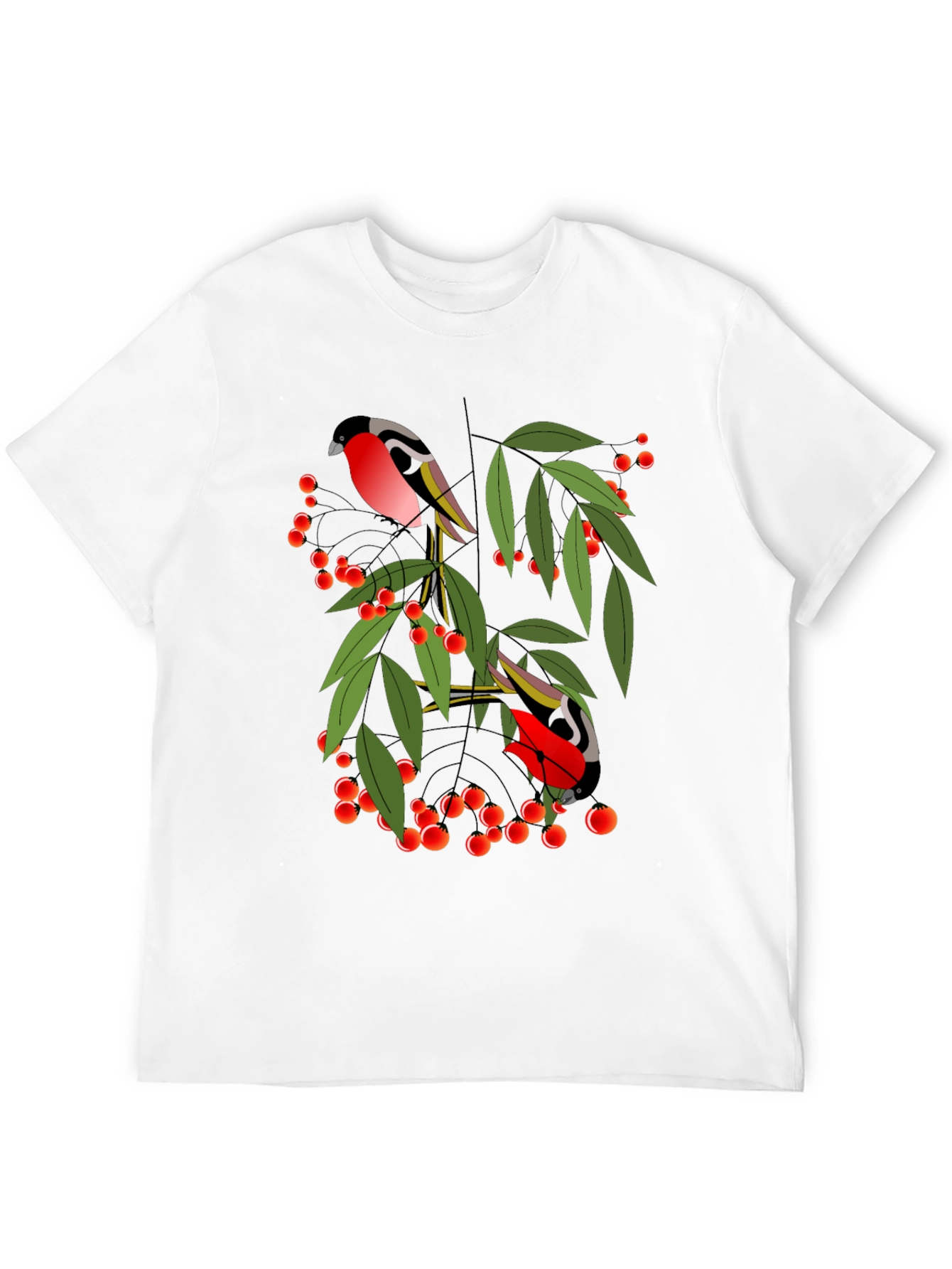 Bird & Berry Graphic Tee - Stylish Black T-Shirt