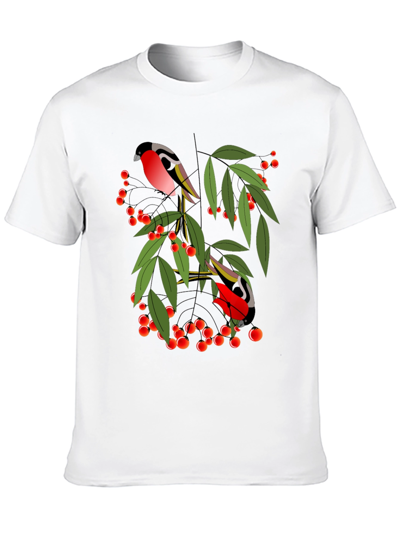 Bird & Berry Graphic Tee - Stylish Black T-Shirt