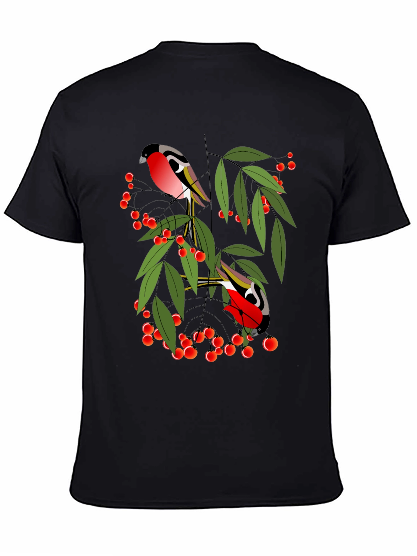 Bird & Berry Graphic Tee - Stylish Black T-Shirt