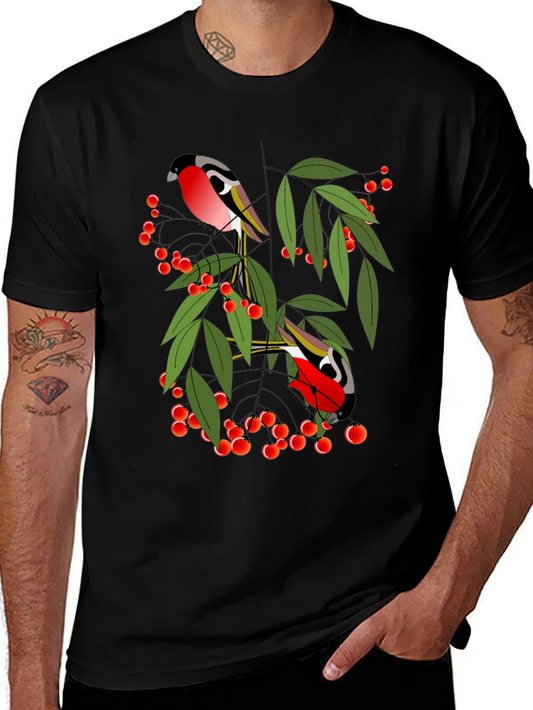 Bird & Berry Graphic Tee - Stylish Black T-Shirt