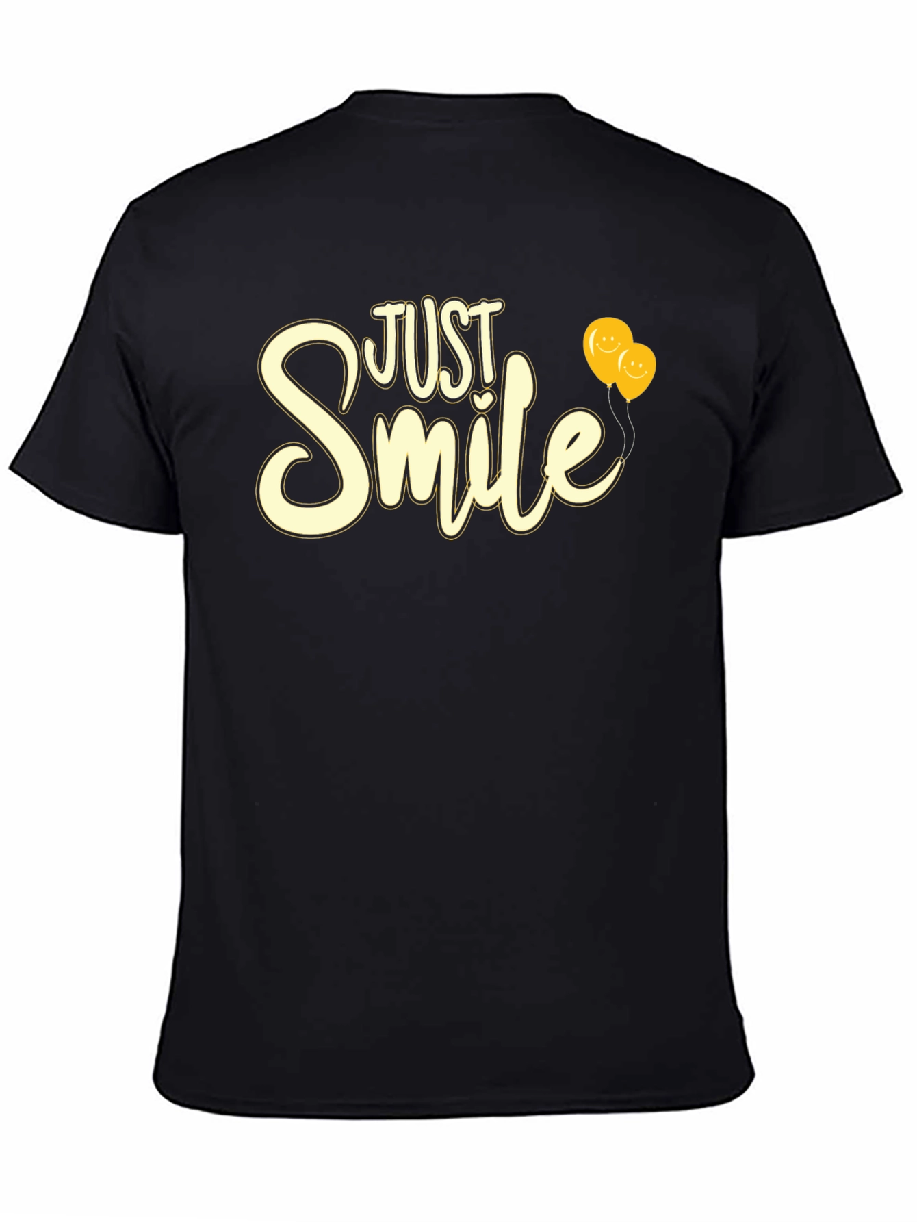 Just Smile Graphic Tee - Black T-Shirt with Balloons