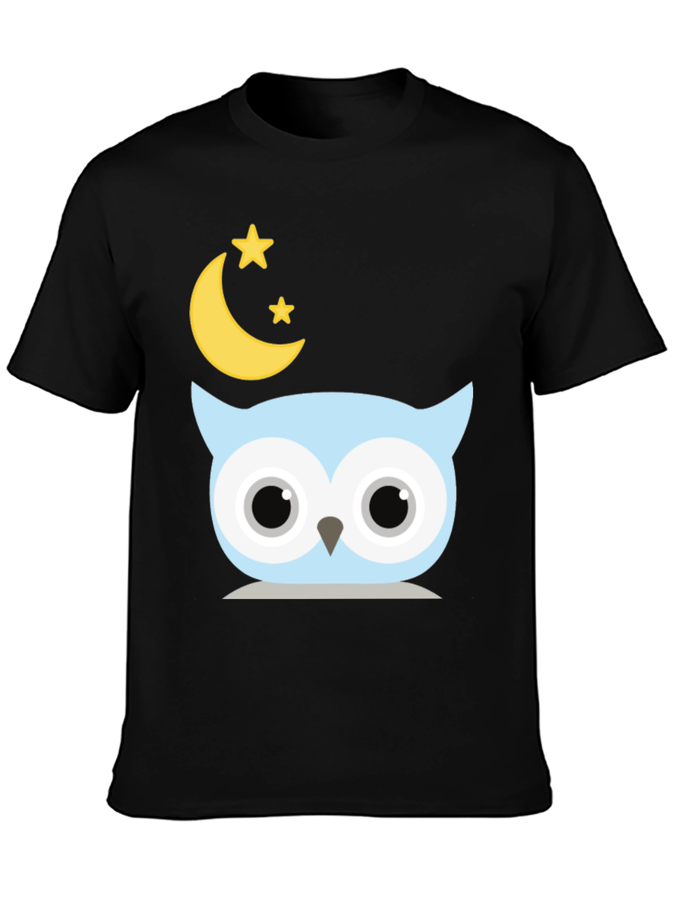 Cute Owl Moon Stars Graphic Black T-Shirt