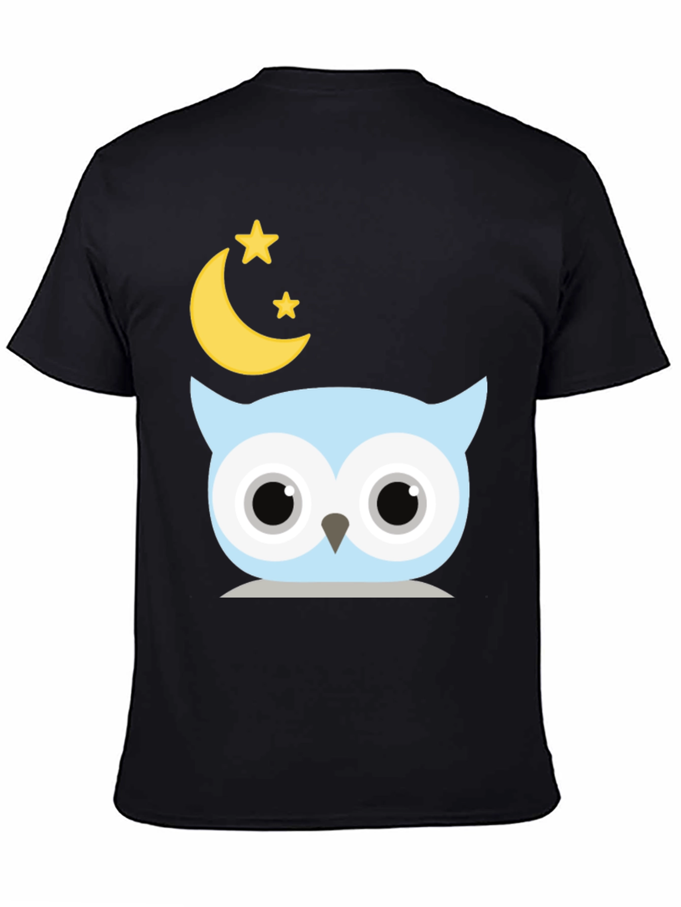 Cute Owl Moon Stars Graphic Black T-Shirt