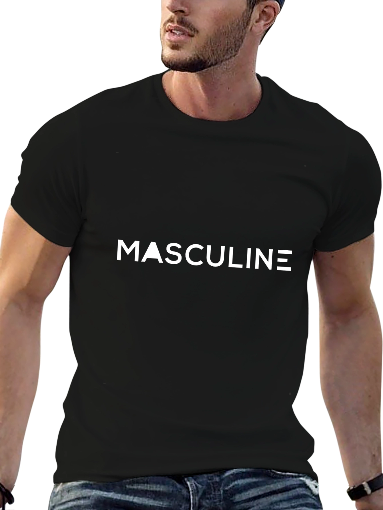 Masculine Graphic Print Black T-Shirt