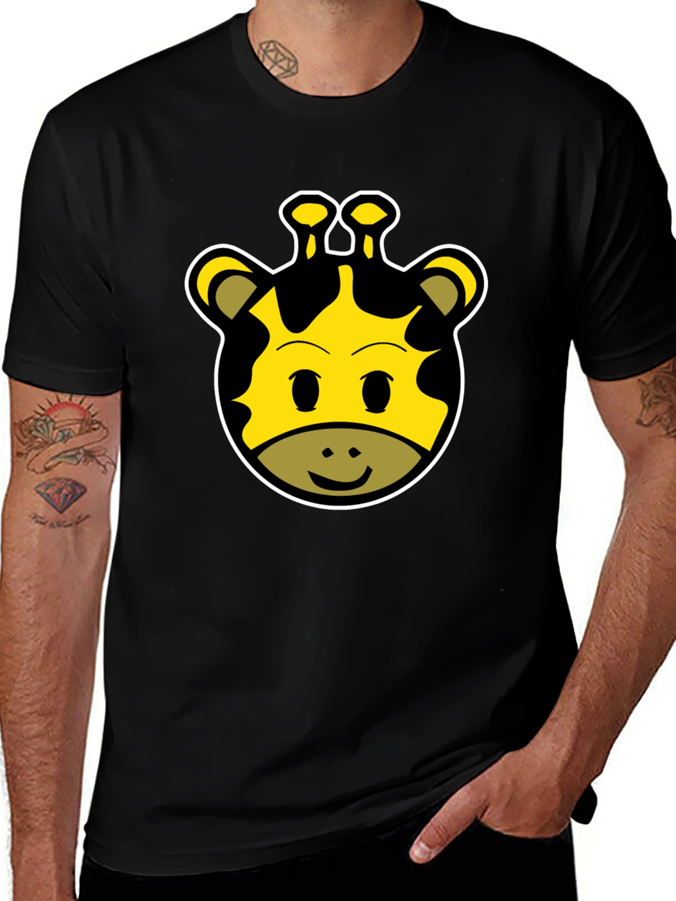 Cute Giraffe Face Graphic Tee - Unisex Black T-Shirt