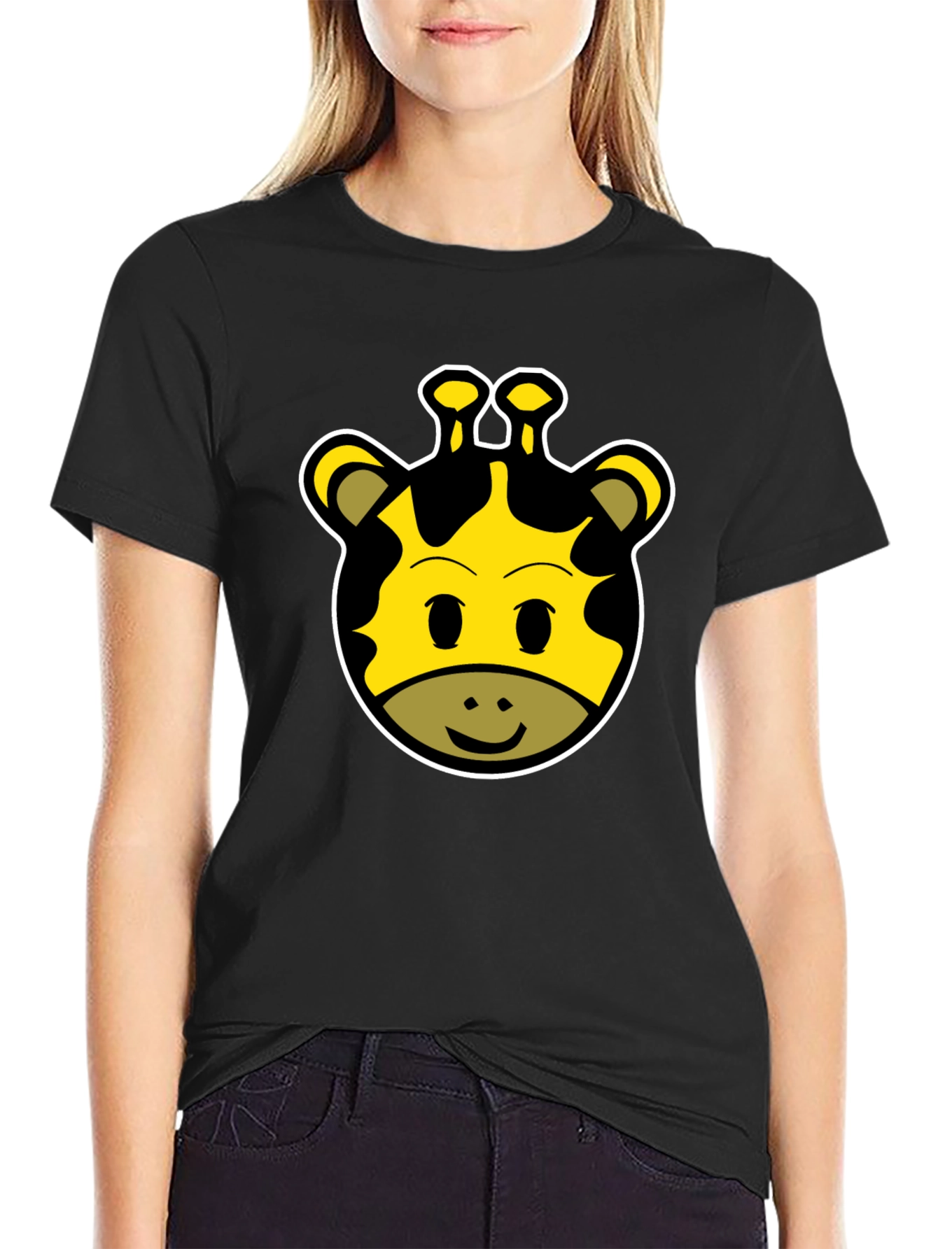 Cute Giraffe Face Graphic Tee - Unisex Black T-Shirt