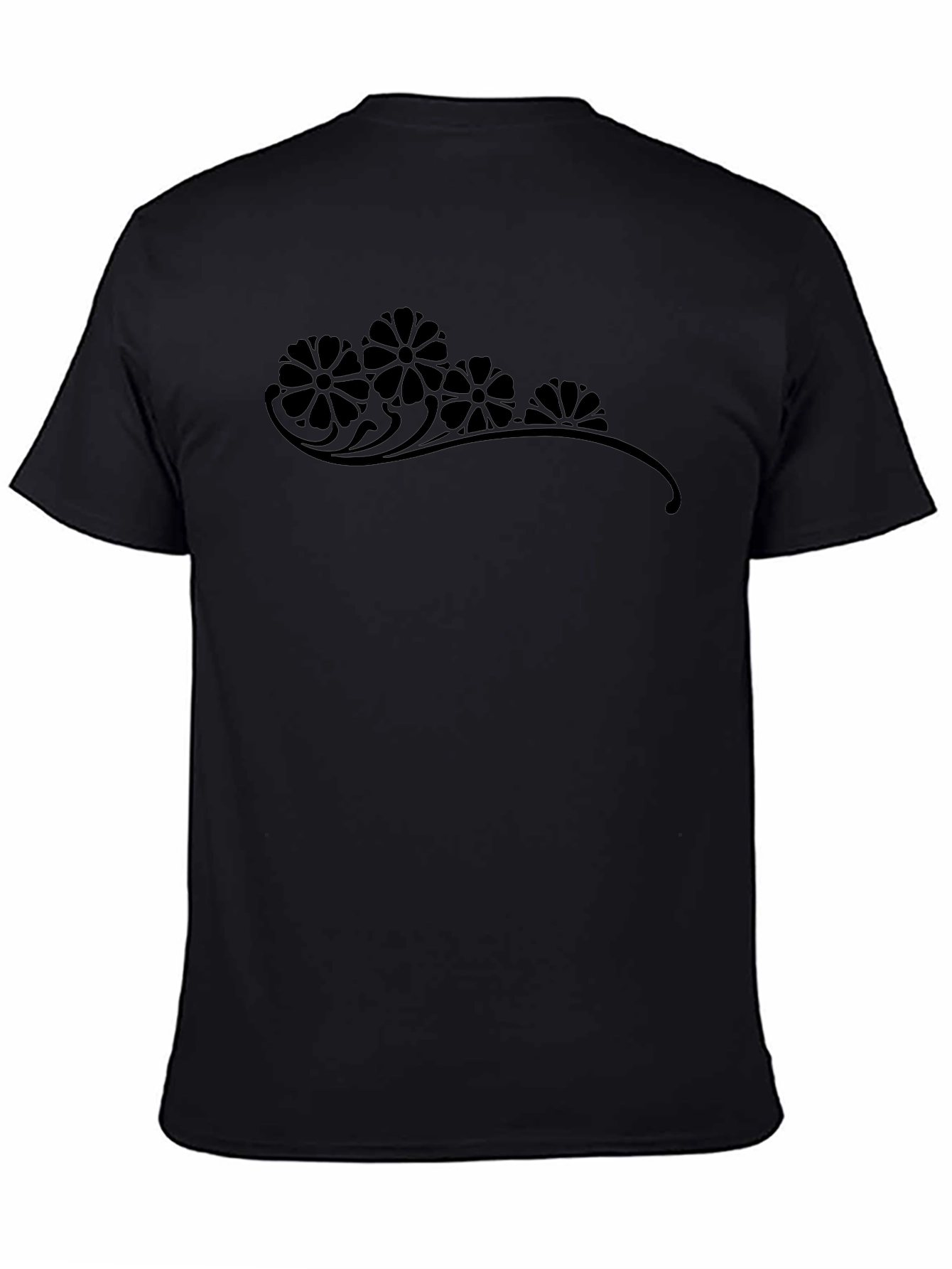 Mens Black T-Shirt with Floral Accent
