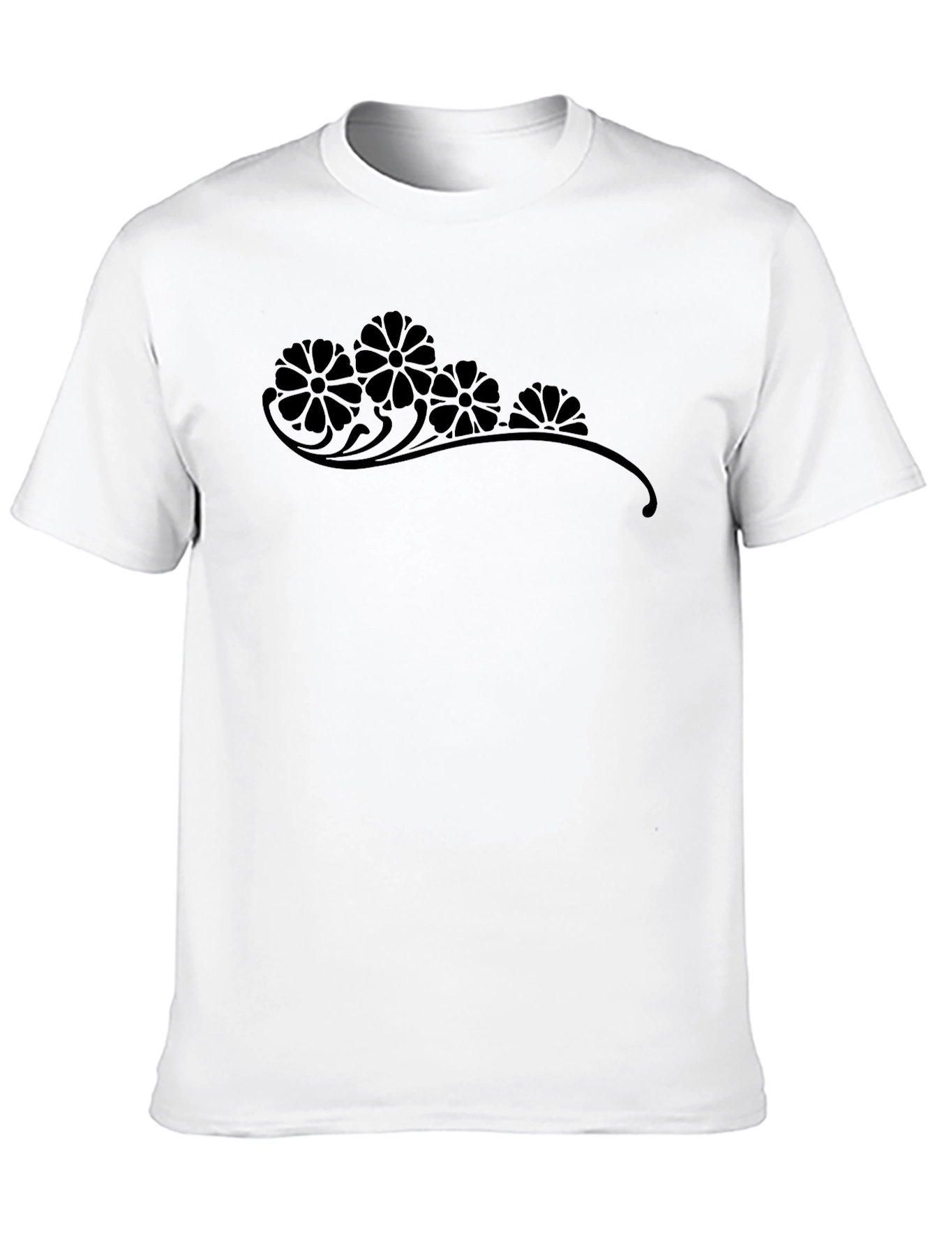 Mens Black T-Shirt with Floral Accent