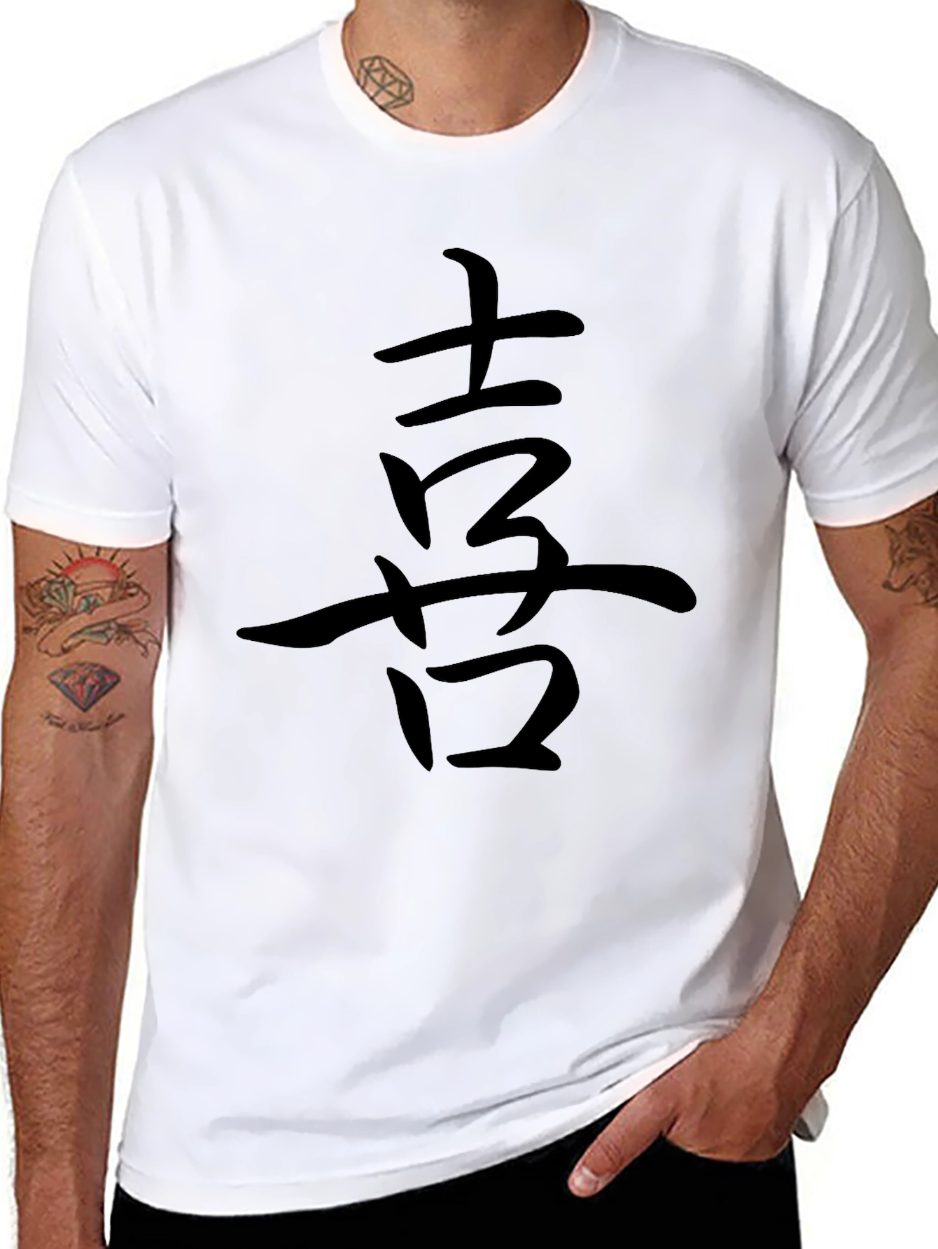 Mens Black T-Shirt with Asian Character Graphic