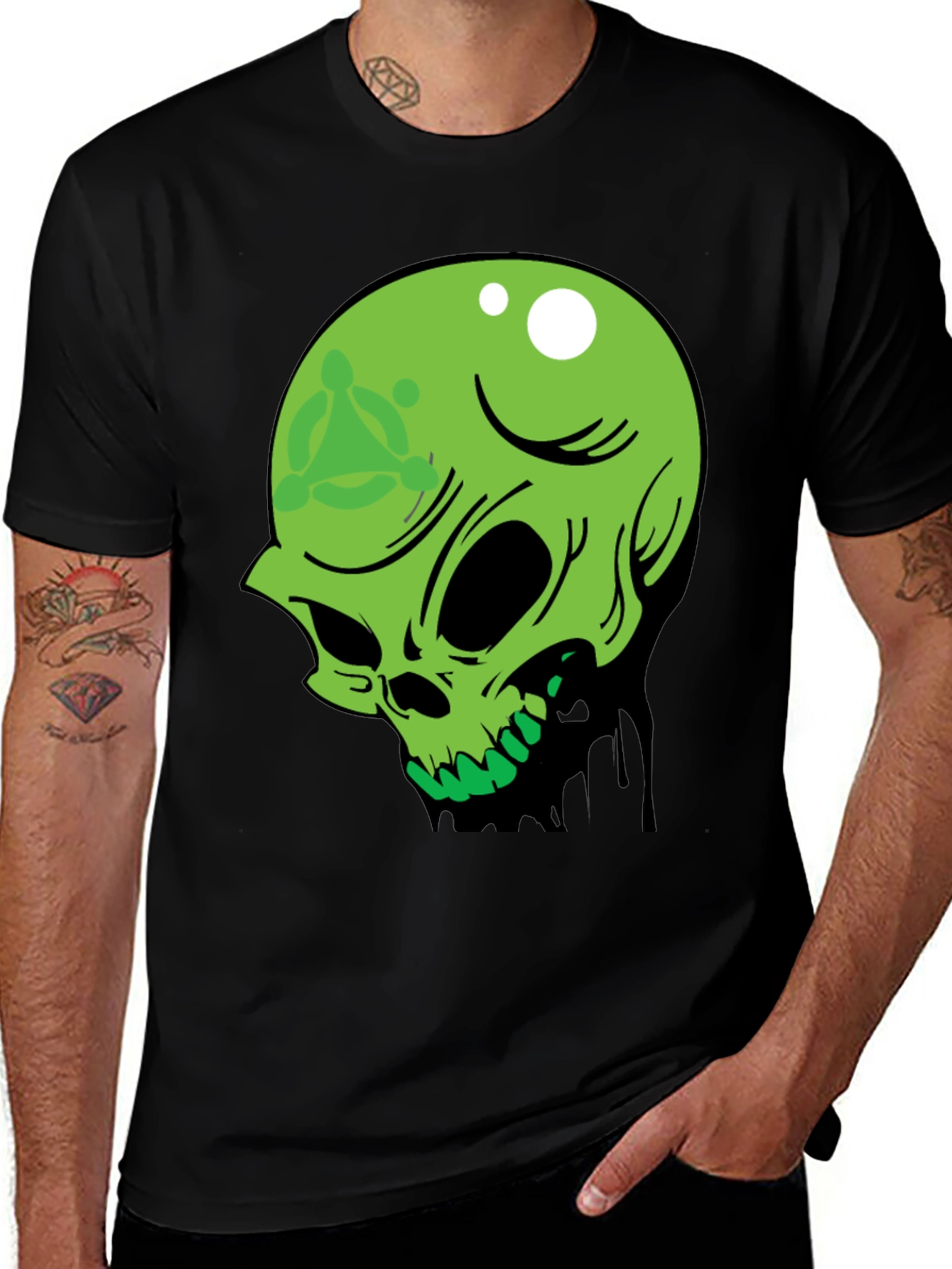 Green Skull Graphic Tee - Mens Black T-Shirt