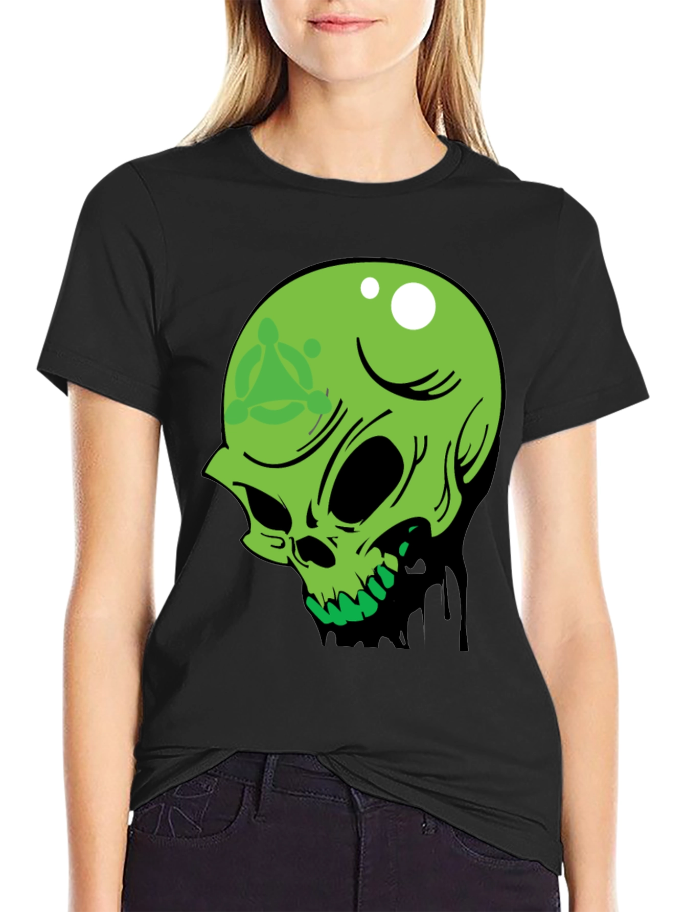 Green Skull Graphic Tee - Mens Black T-Shirt