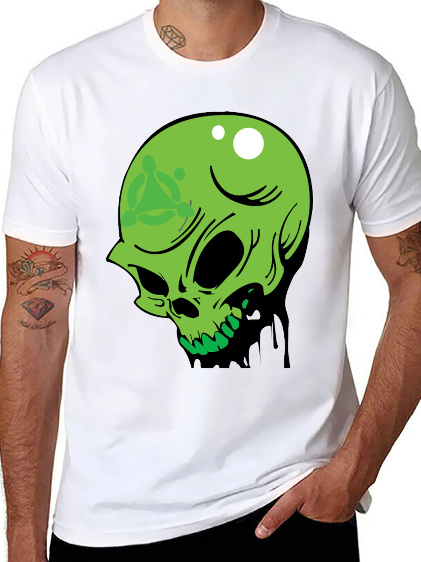 Green Skull Graphic Tee - Mens Black T-Shirt
