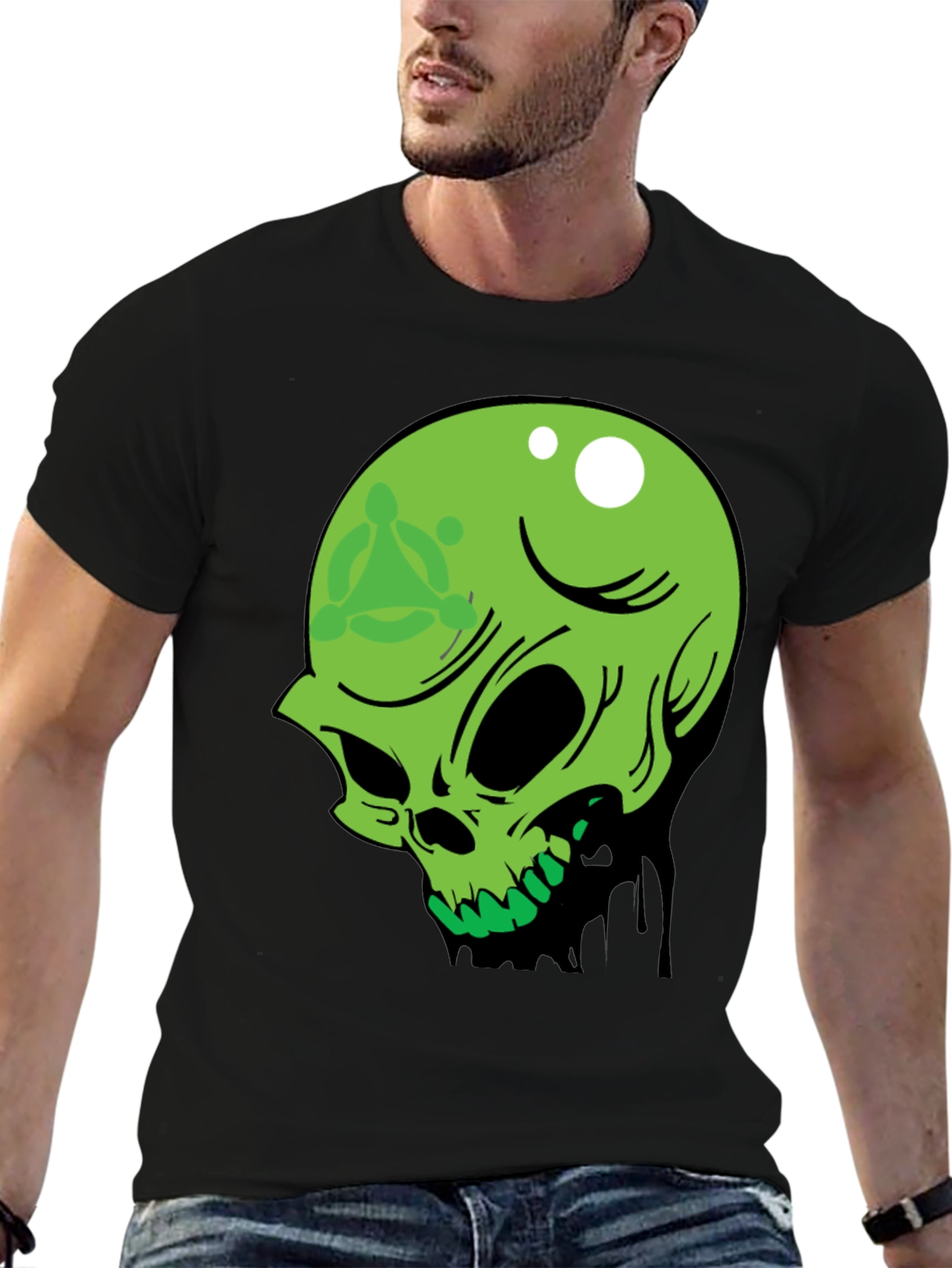 Green Skull Graphic Tee - Mens Black T-Shirt