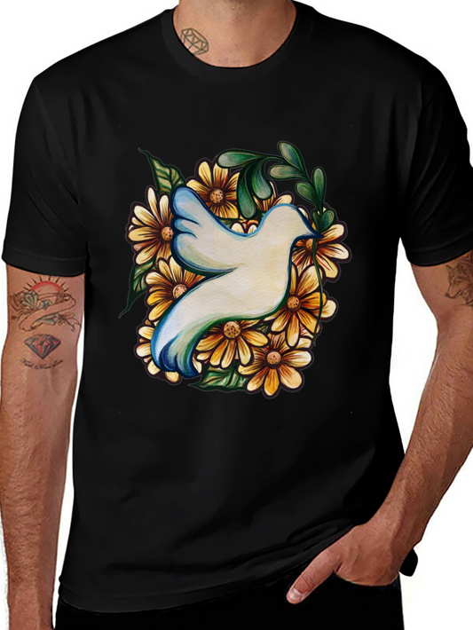 Dove & Flowers Graphic Tee - Soft Cotton Comfort