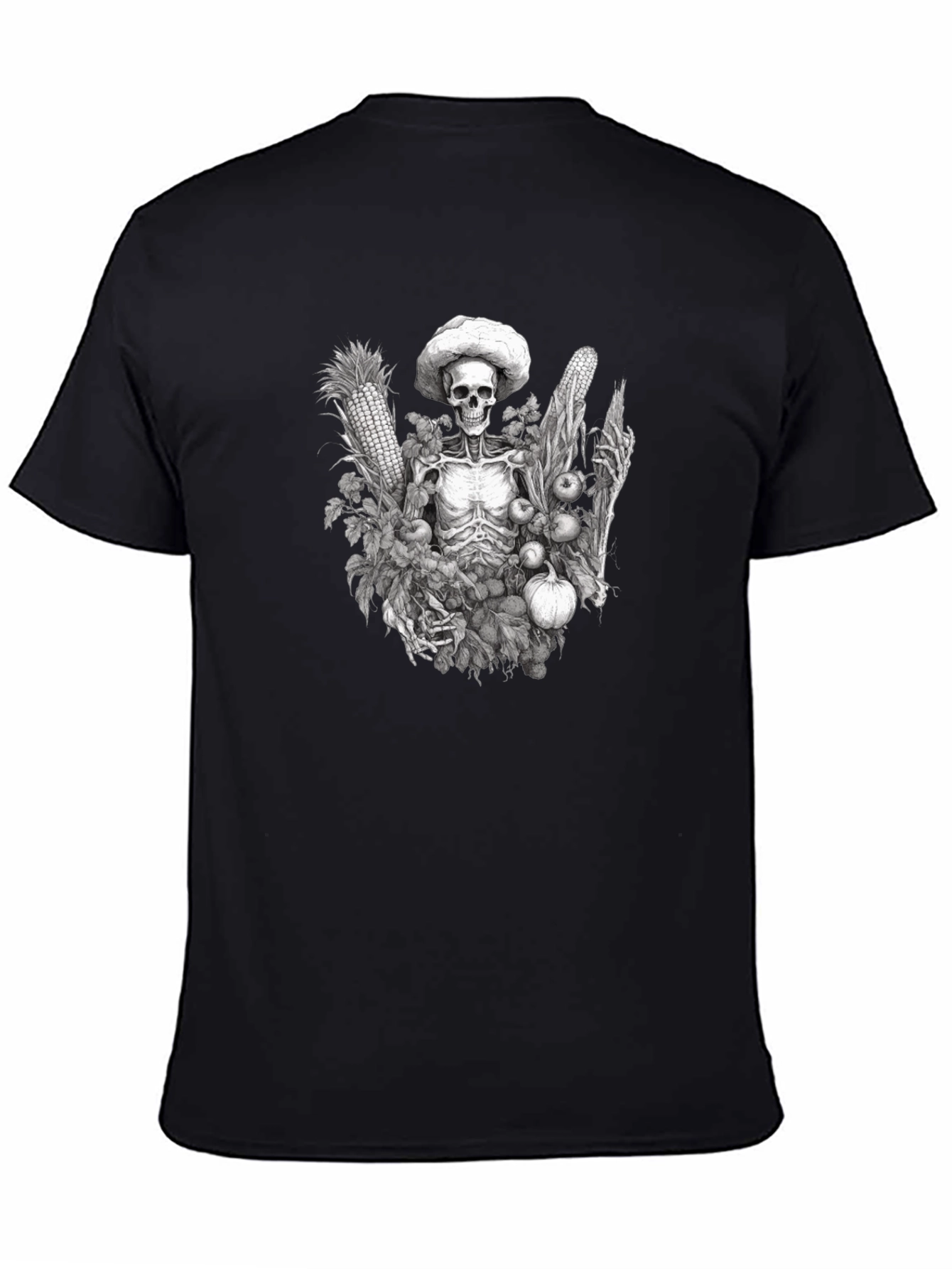 Harvest Skeleton Graphic Tee - Black Cotton T-Shirt