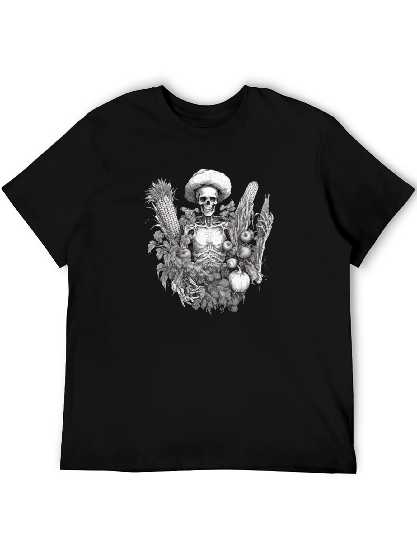 Harvest Skeleton Graphic Tee - Black Cotton T-Shirt