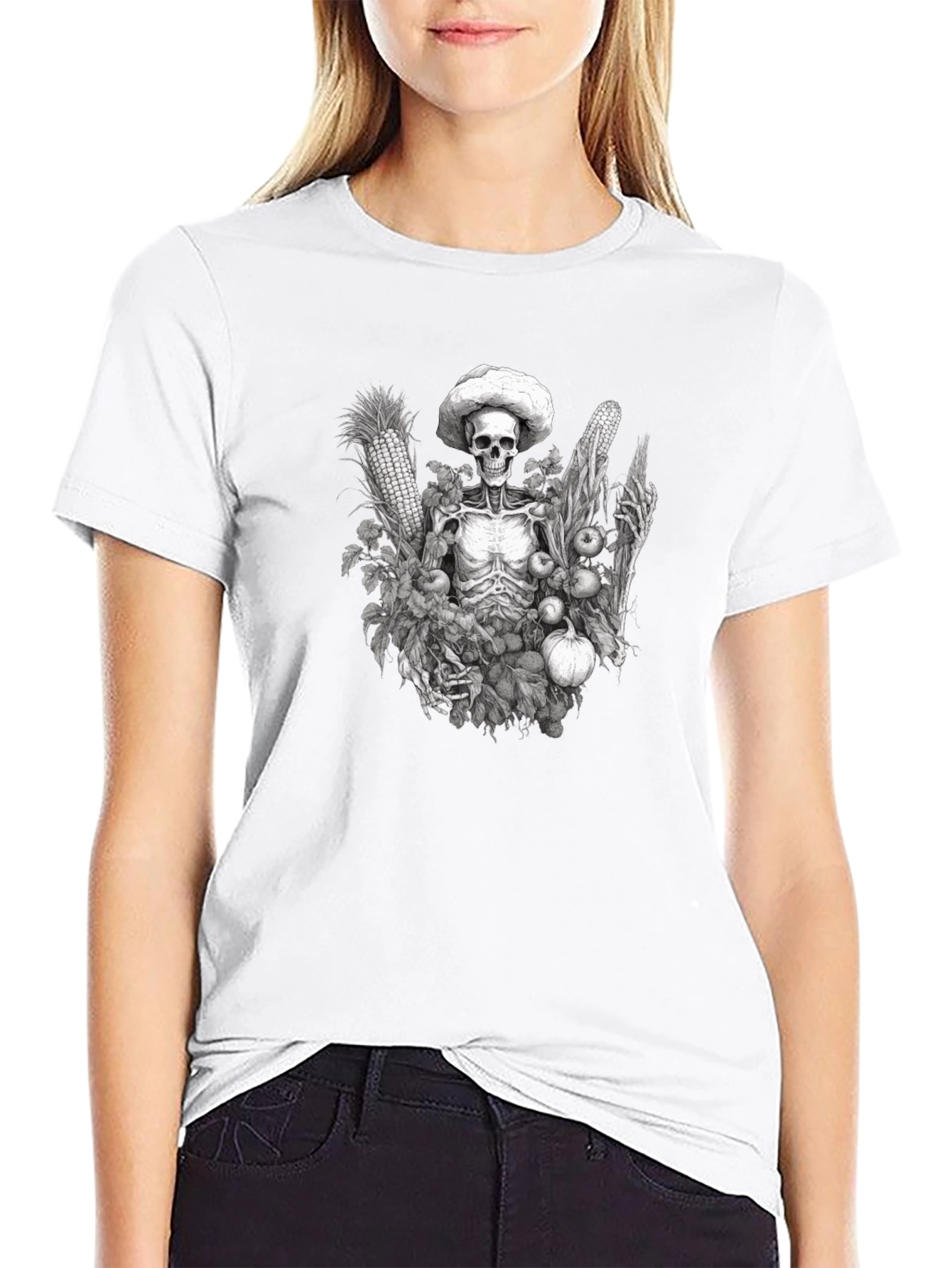 Harvest Skeleton Graphic Tee - Black Cotton T-Shirt