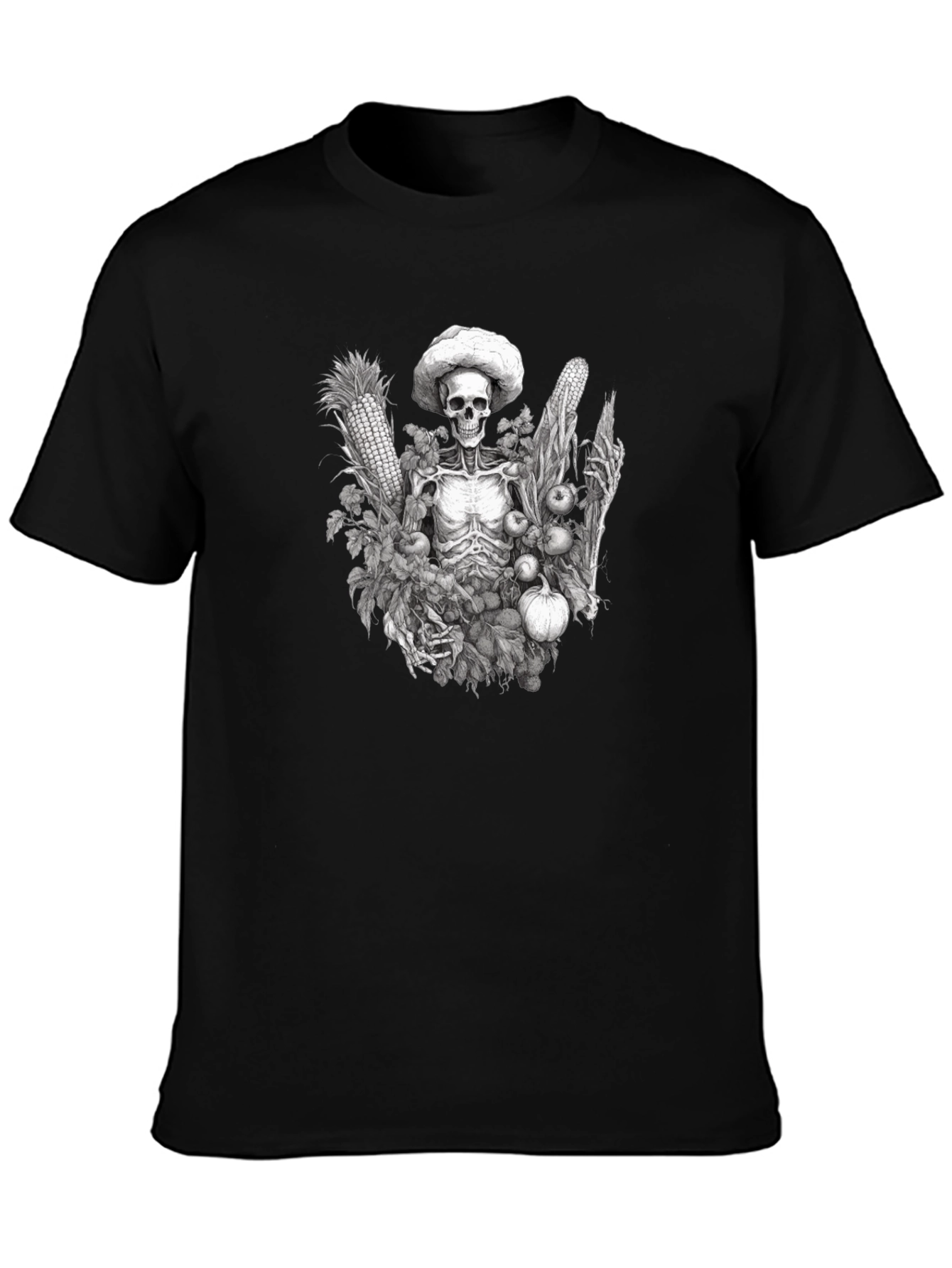 Harvest Skeleton Graphic Tee - Black Cotton T-Shirt