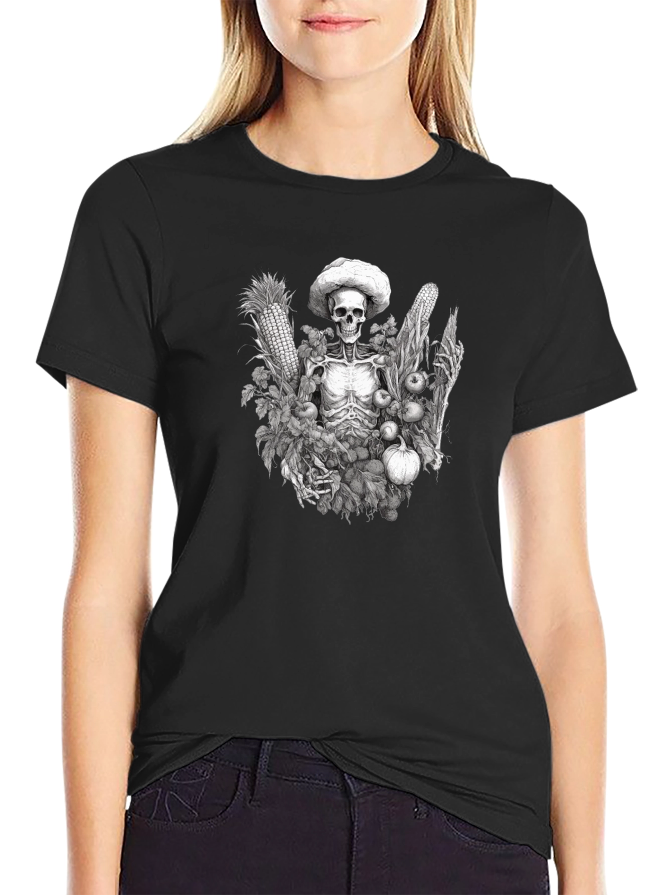 Harvest Skeleton Graphic Tee - Black Cotton T-Shirt