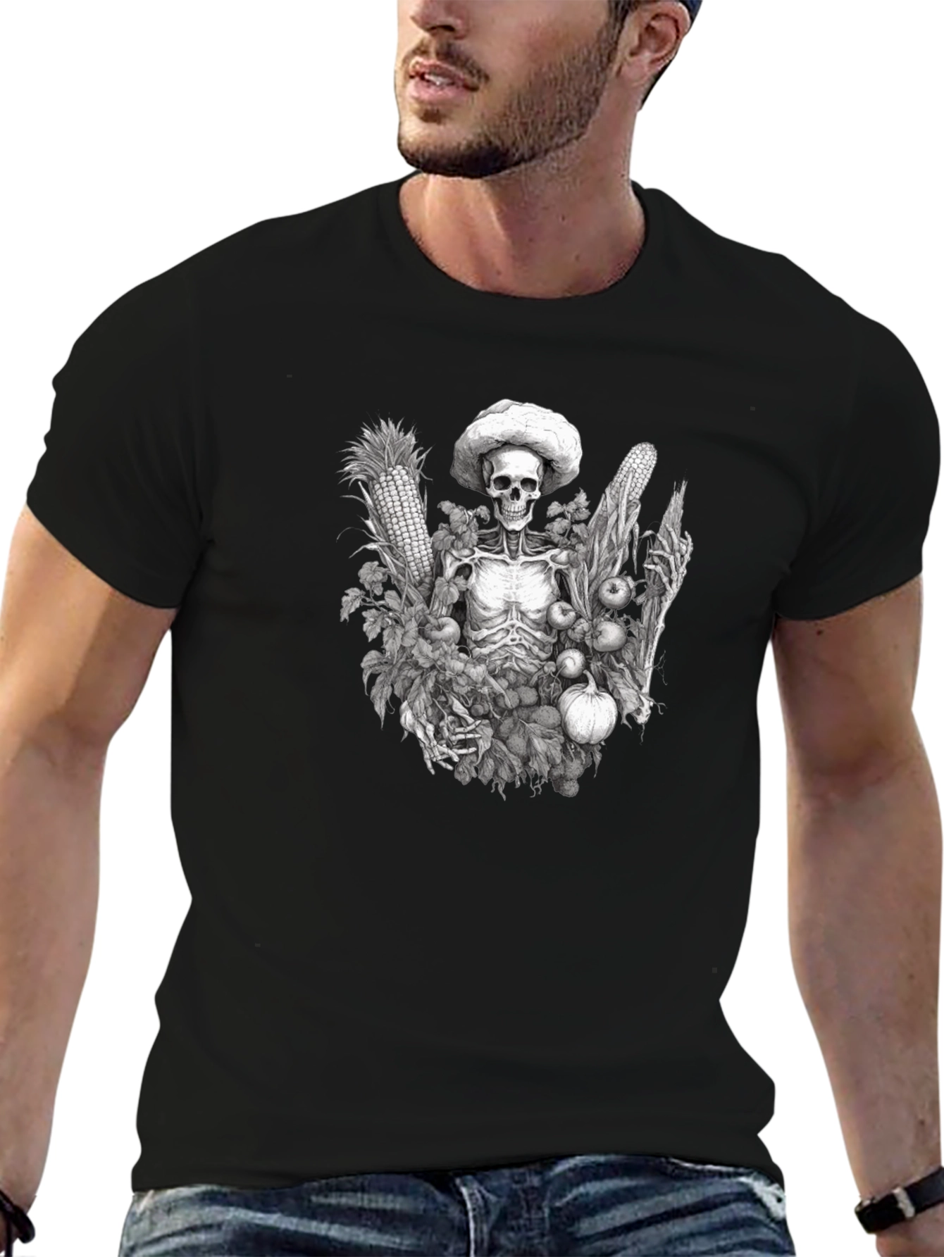 Harvest Skeleton Graphic Tee - Black Cotton T-Shirt