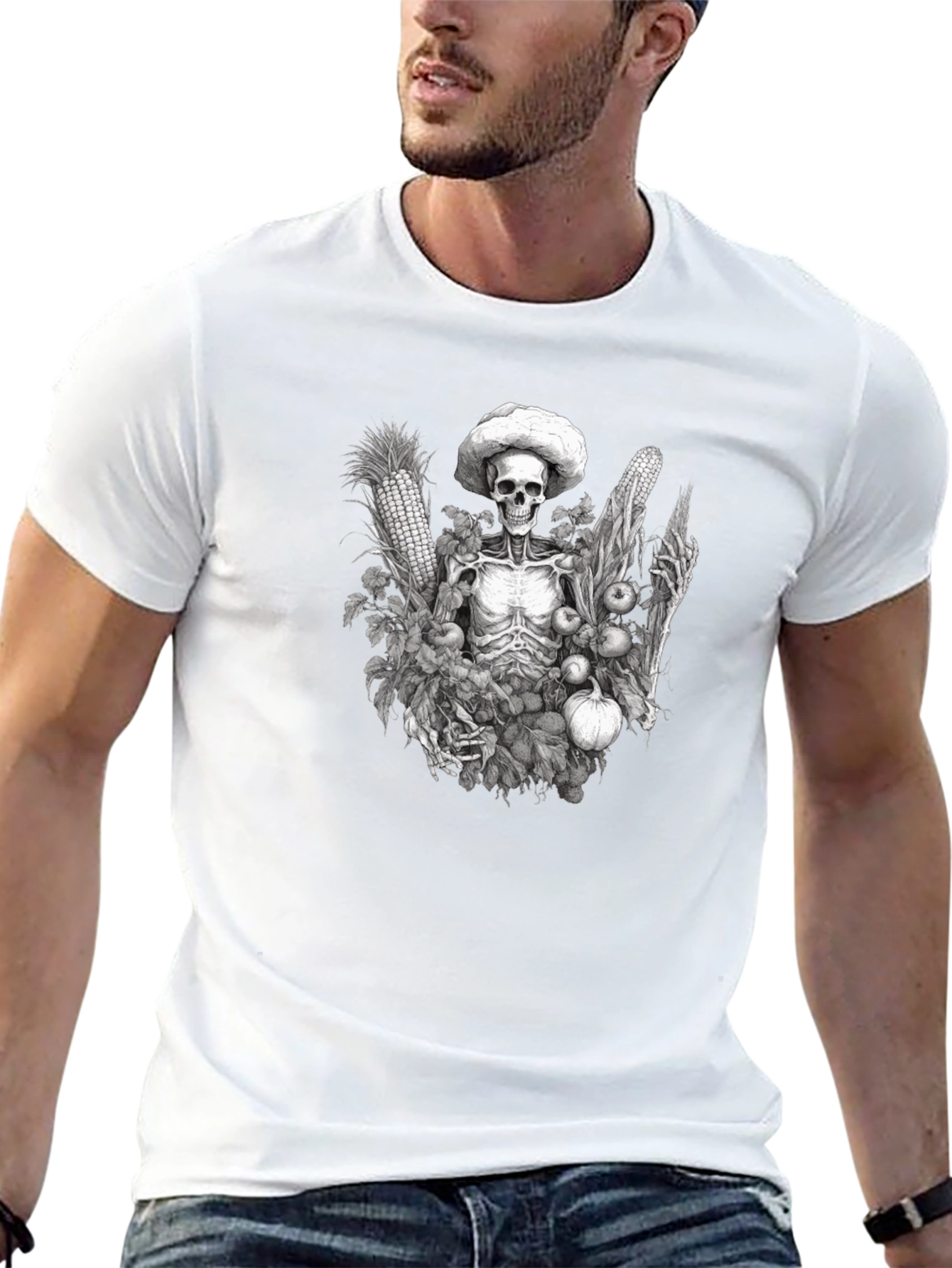 Harvest Skeleton Graphic Tee - Black Cotton T-Shirt