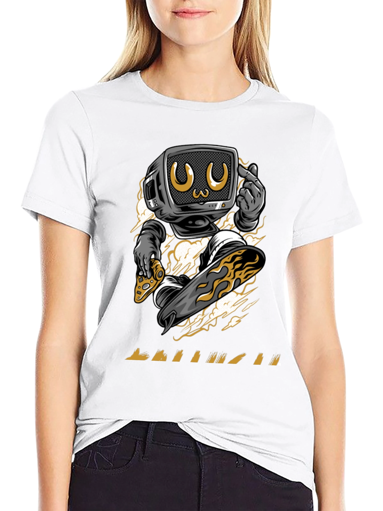 Retro TV Skateboarder Graphic Tee - Trendy Streetwear