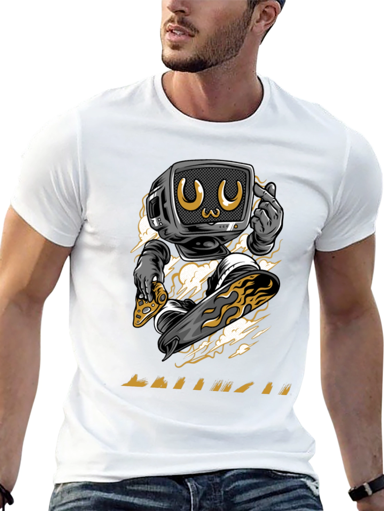 Retro TV Skateboarder Graphic Tee - Trendy Streetwear
