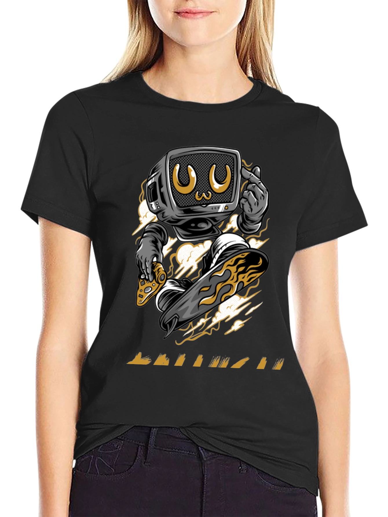 Retro TV Skateboarder Graphic Tee - Trendy Streetwear