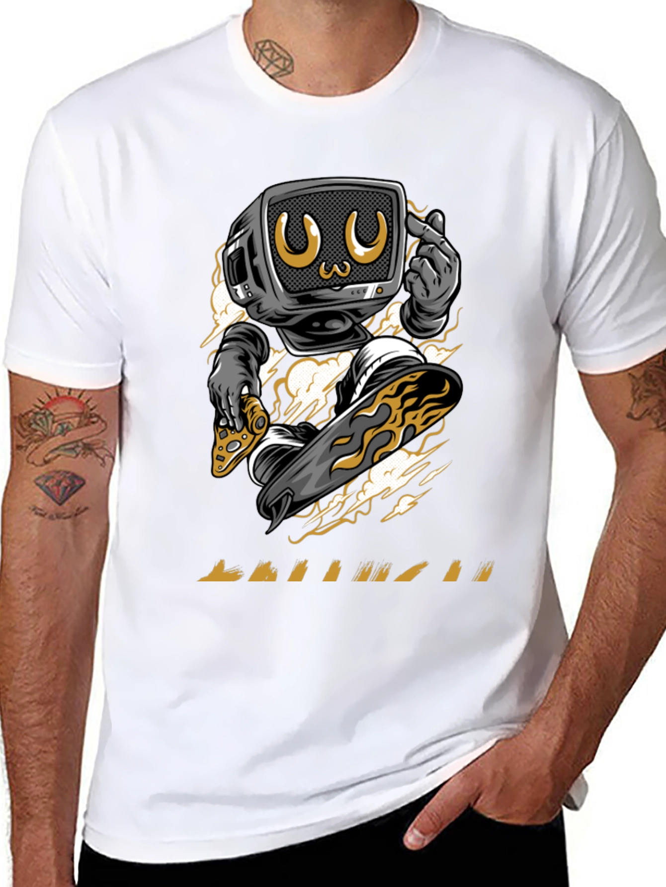 Retro TV Skateboarder Graphic Tee - Trendy Streetwear