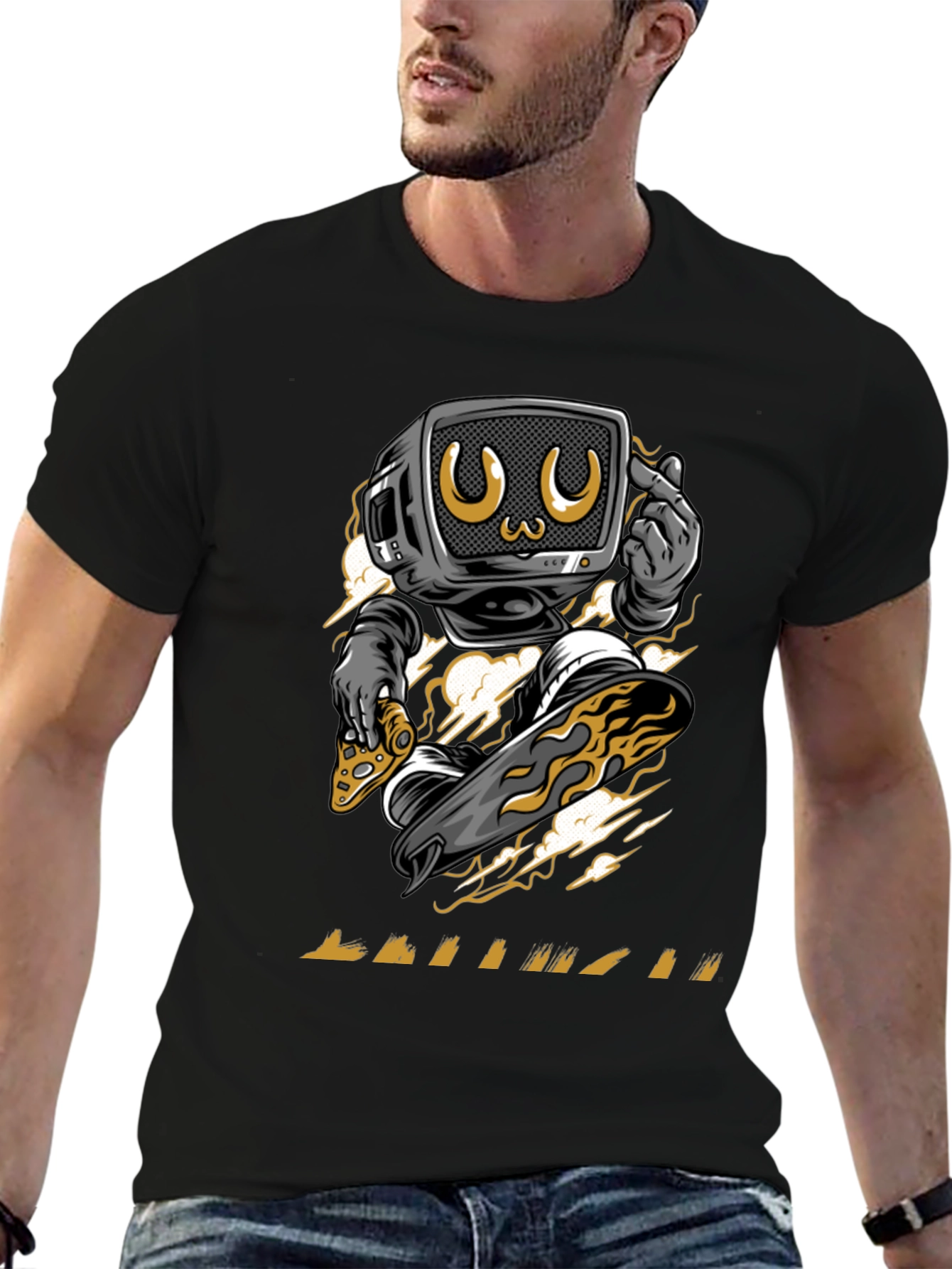 Retro TV Skateboarder Graphic Tee - Trendy Streetwear