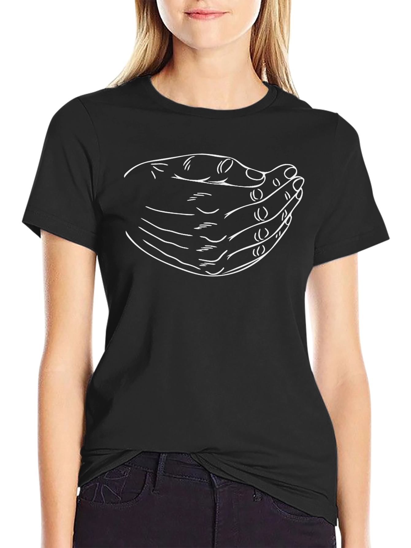 Cupped Hands Graphic Print Black T-Shirt