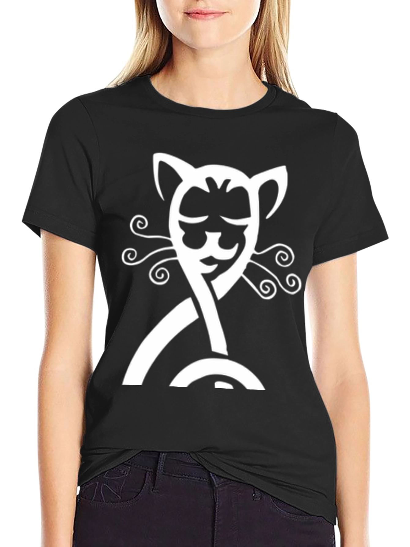 Cool Cat Graphic Tee - Soft Black Cotton Shirt