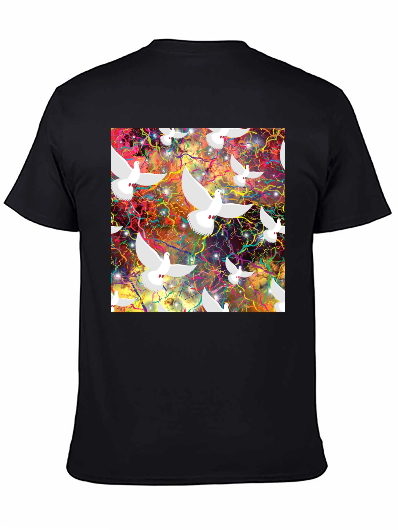 Doves in Space Graphic Tee - Black T-Shirt