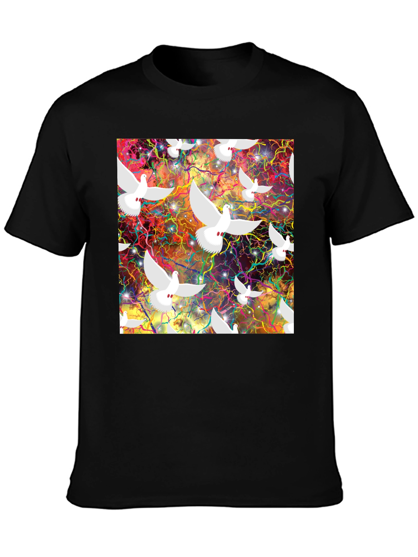 Doves in Space Graphic Tee - Black T-Shirt