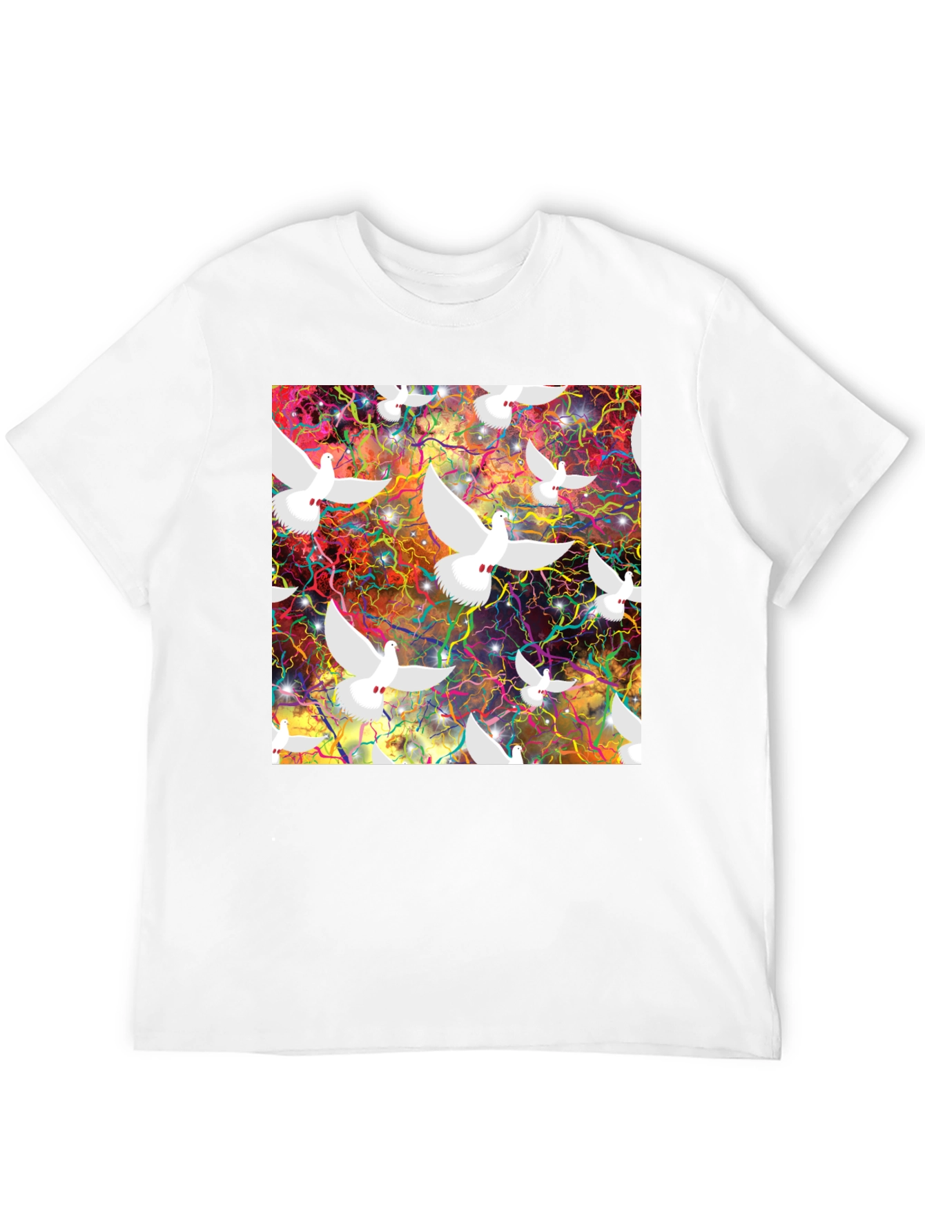 Doves in Space Graphic Tee - Black T-Shirt