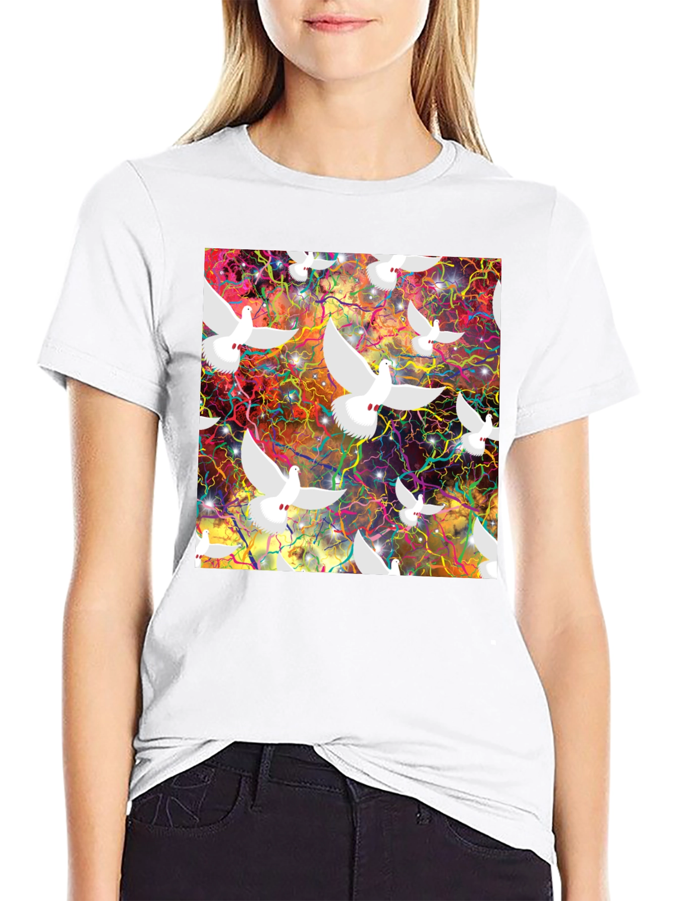 Doves in Space Graphic Tee - Black T-Shirt
