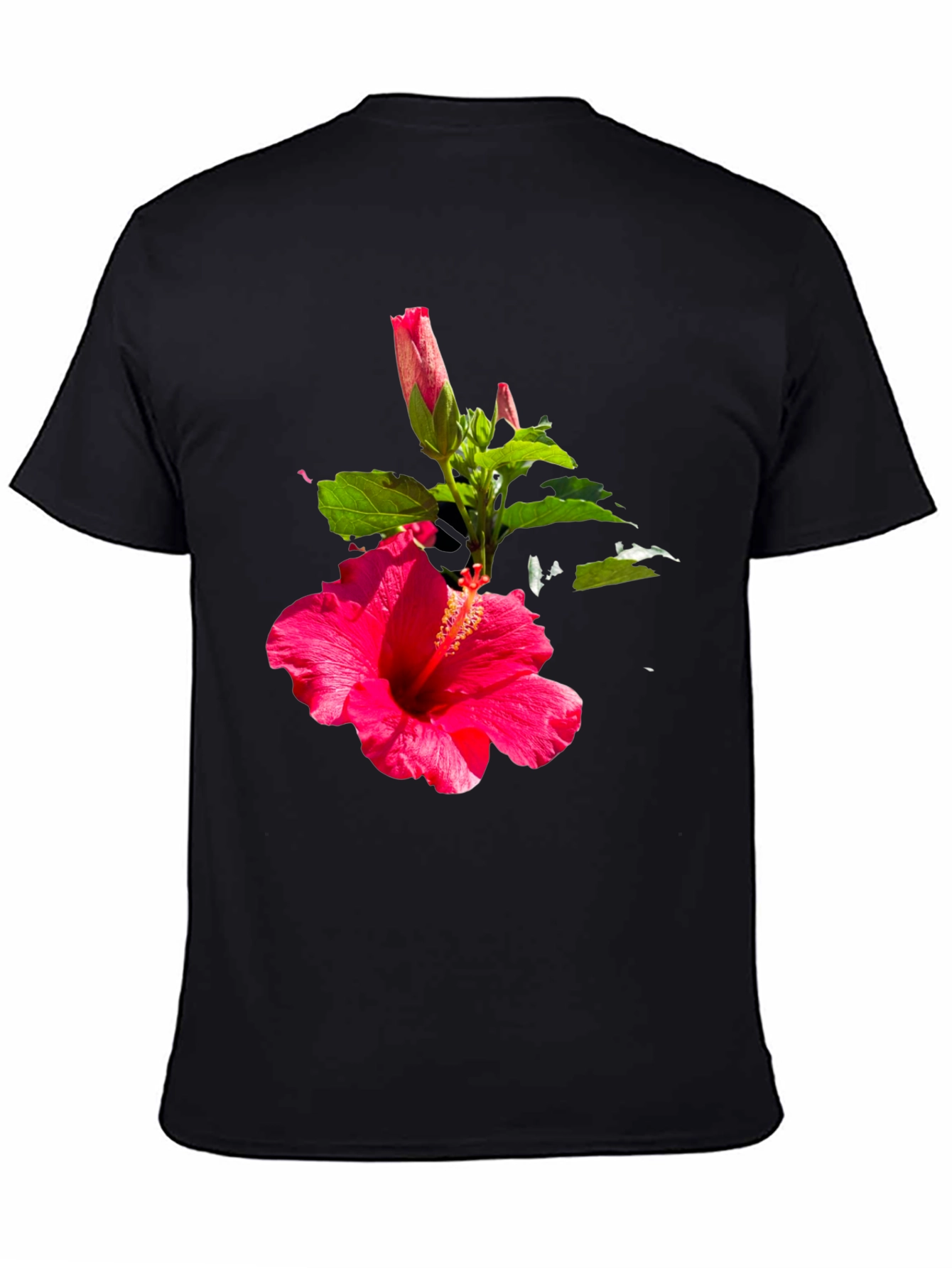 Hibiscus Flower Graphic Black T-Shirt