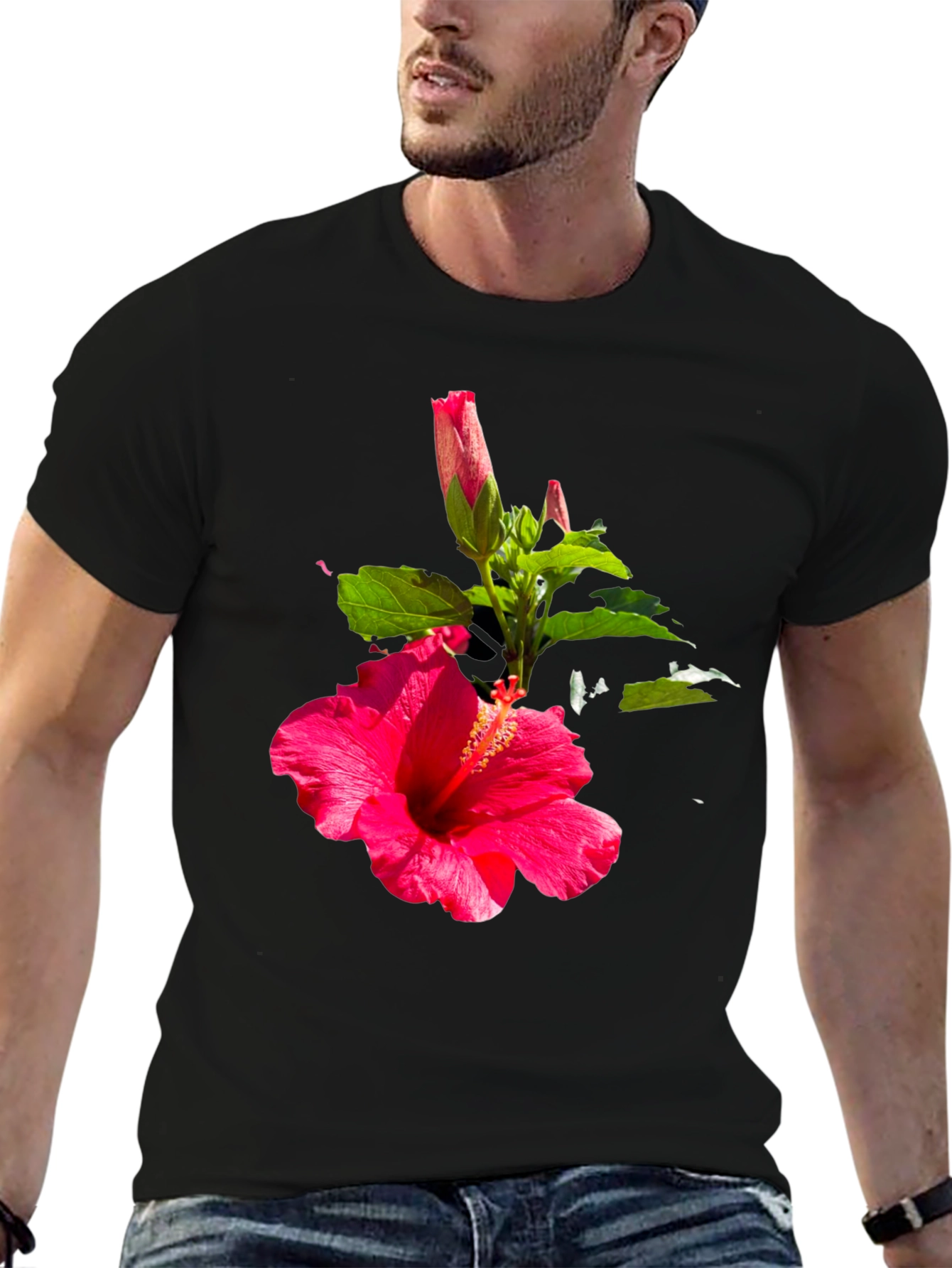 Hibiscus Flower Graphic Black T-Shirt