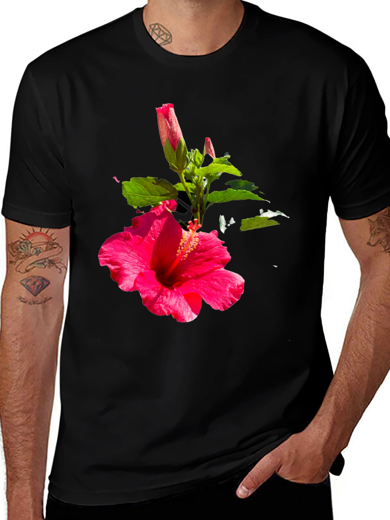 Hibiscus Flower Graphic Black T-Shirt