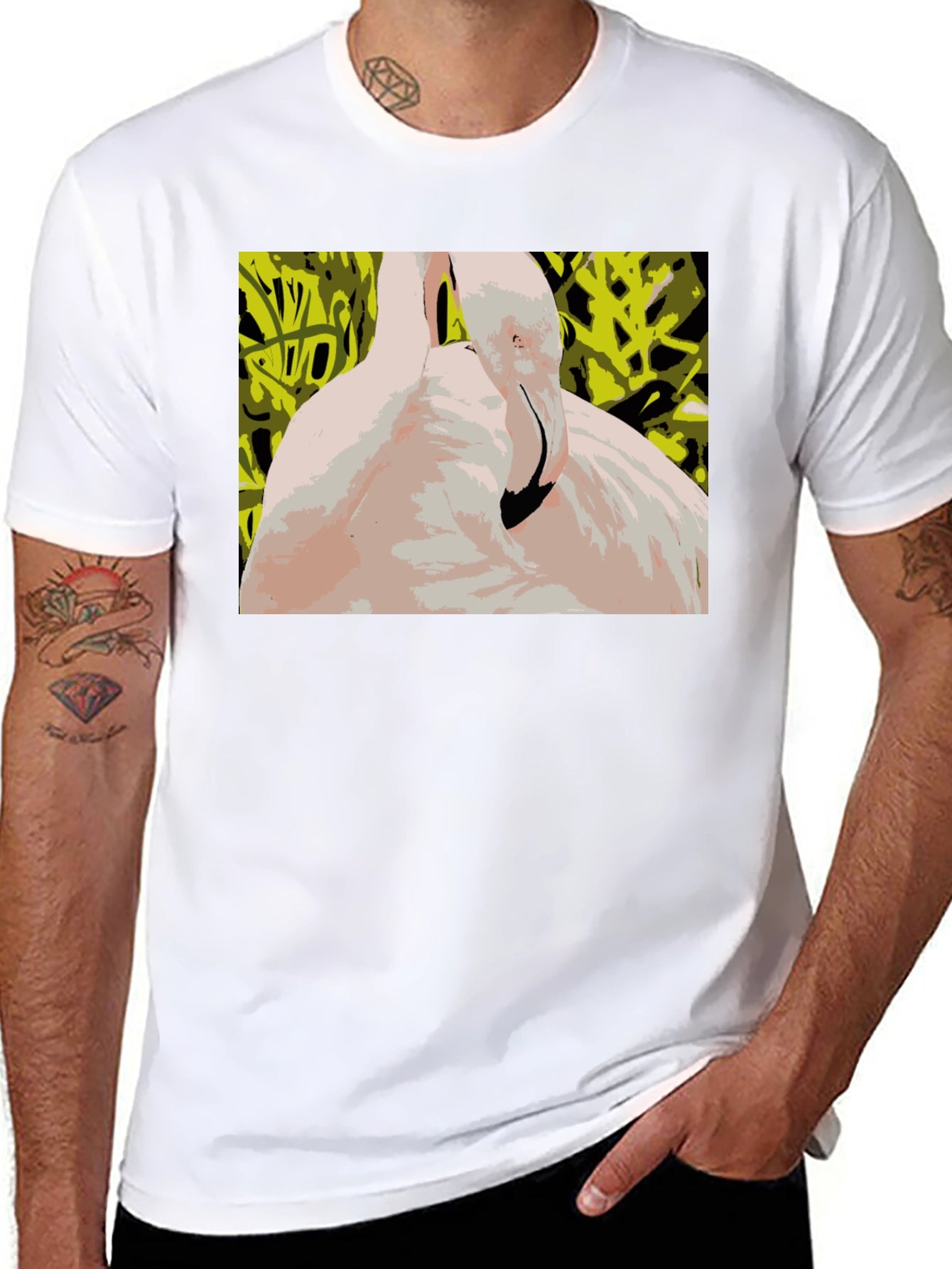 Abstract Flamingo Graphic Tee - Stylish Black T-Shirt