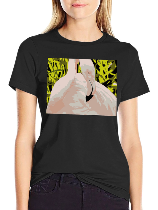 Abstract Flamingo Graphic Tee - Stylish Black T-Shirt