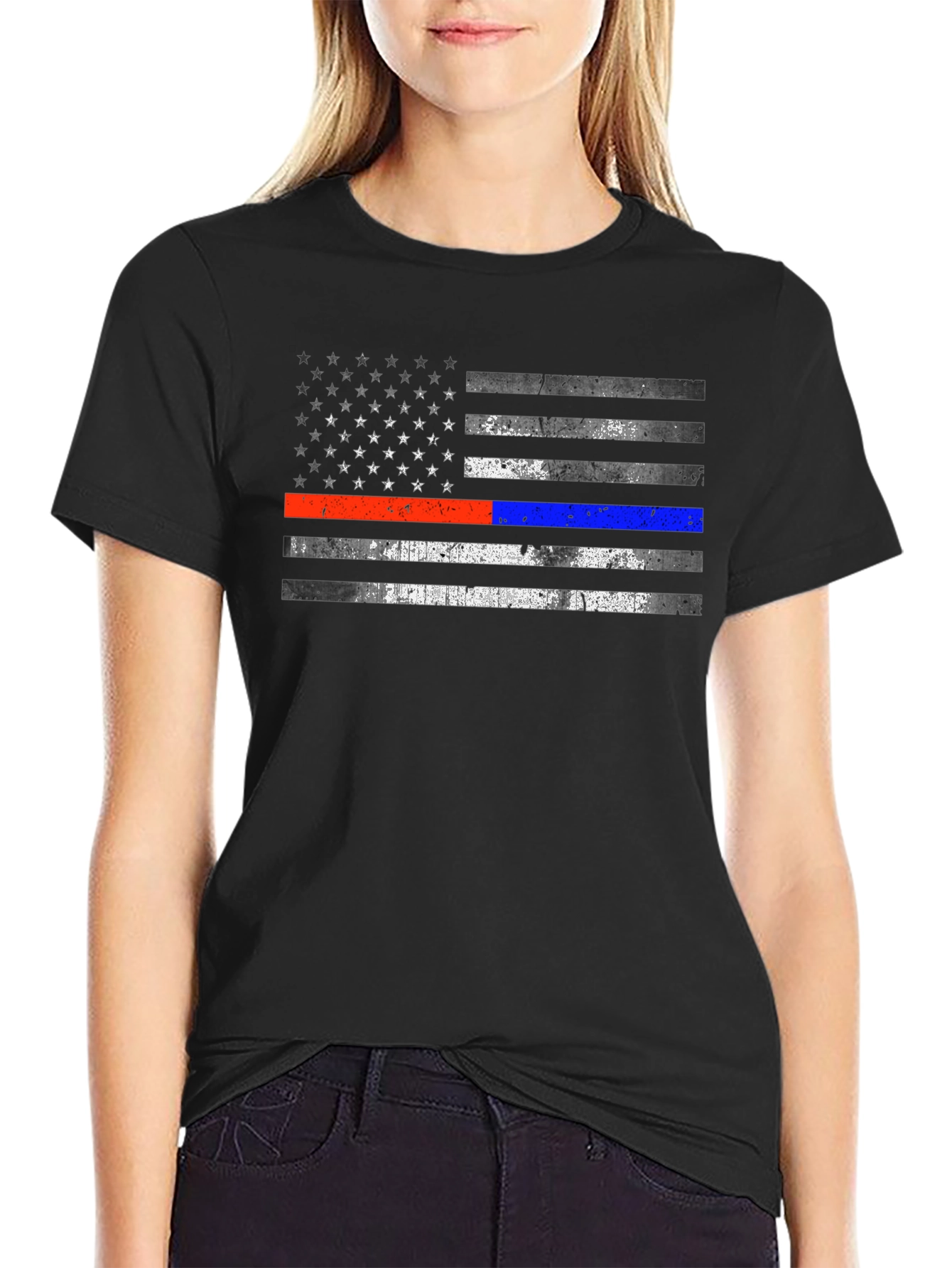 Patriotic Thin Blue Line & Red Line Flag T-Shirt