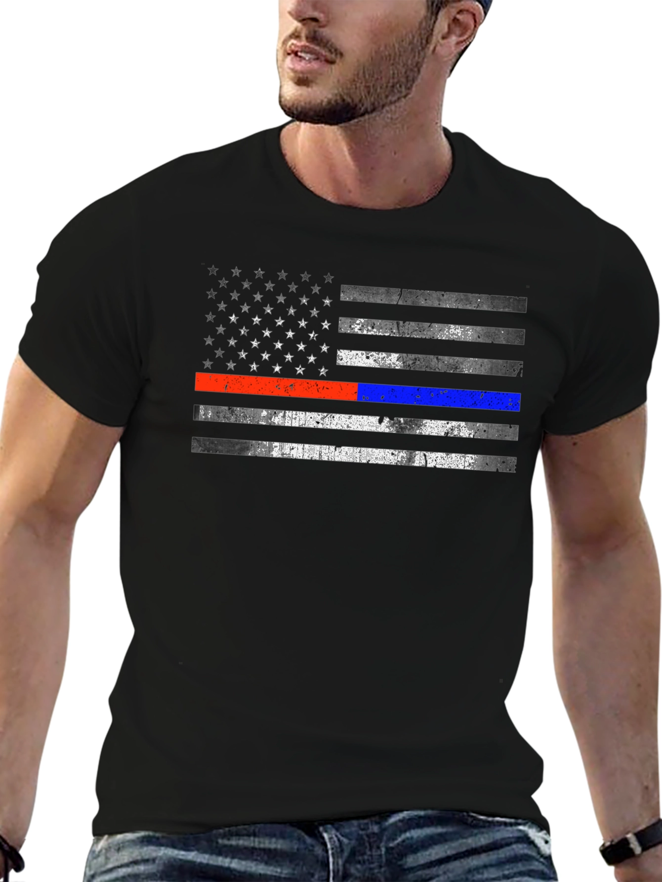 Patriotic Thin Blue Line & Red Line Flag T-Shirt