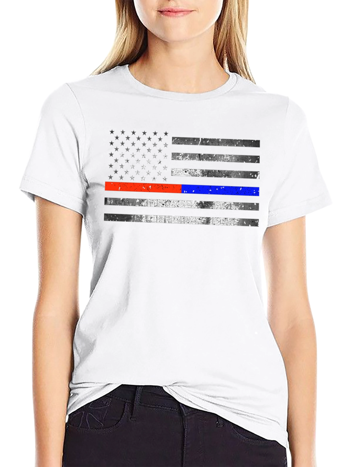 Patriotic Thin Blue Line & Red Line Flag T-Shirt