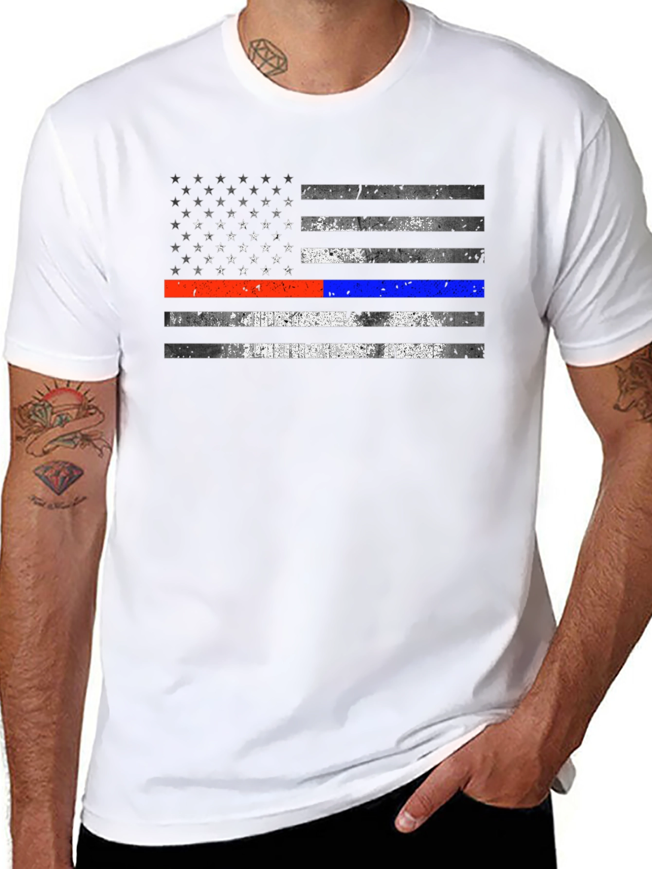 Patriotic Thin Blue Line & Red Line Flag T-Shirt