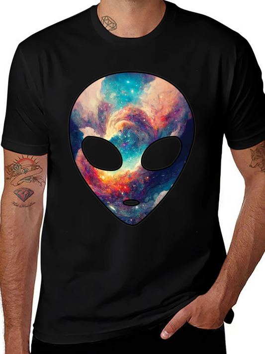 Cosmic Alien Graphic Tee - Trendy Mens Black T-Shirt